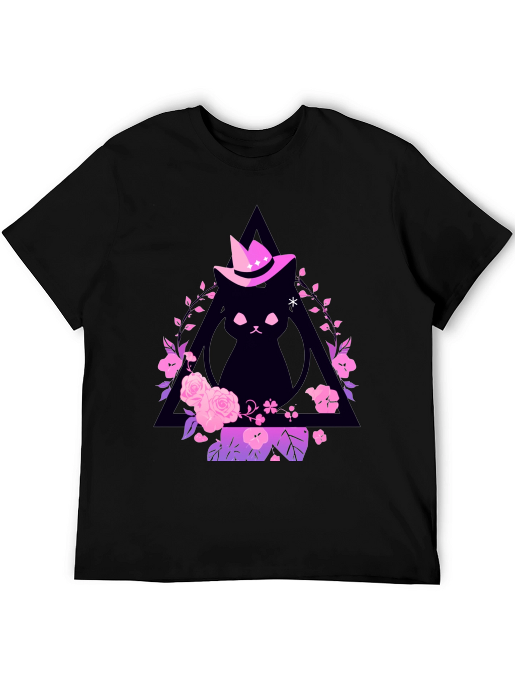 Witch Cat Graphic Tee - Floral Triangle Design