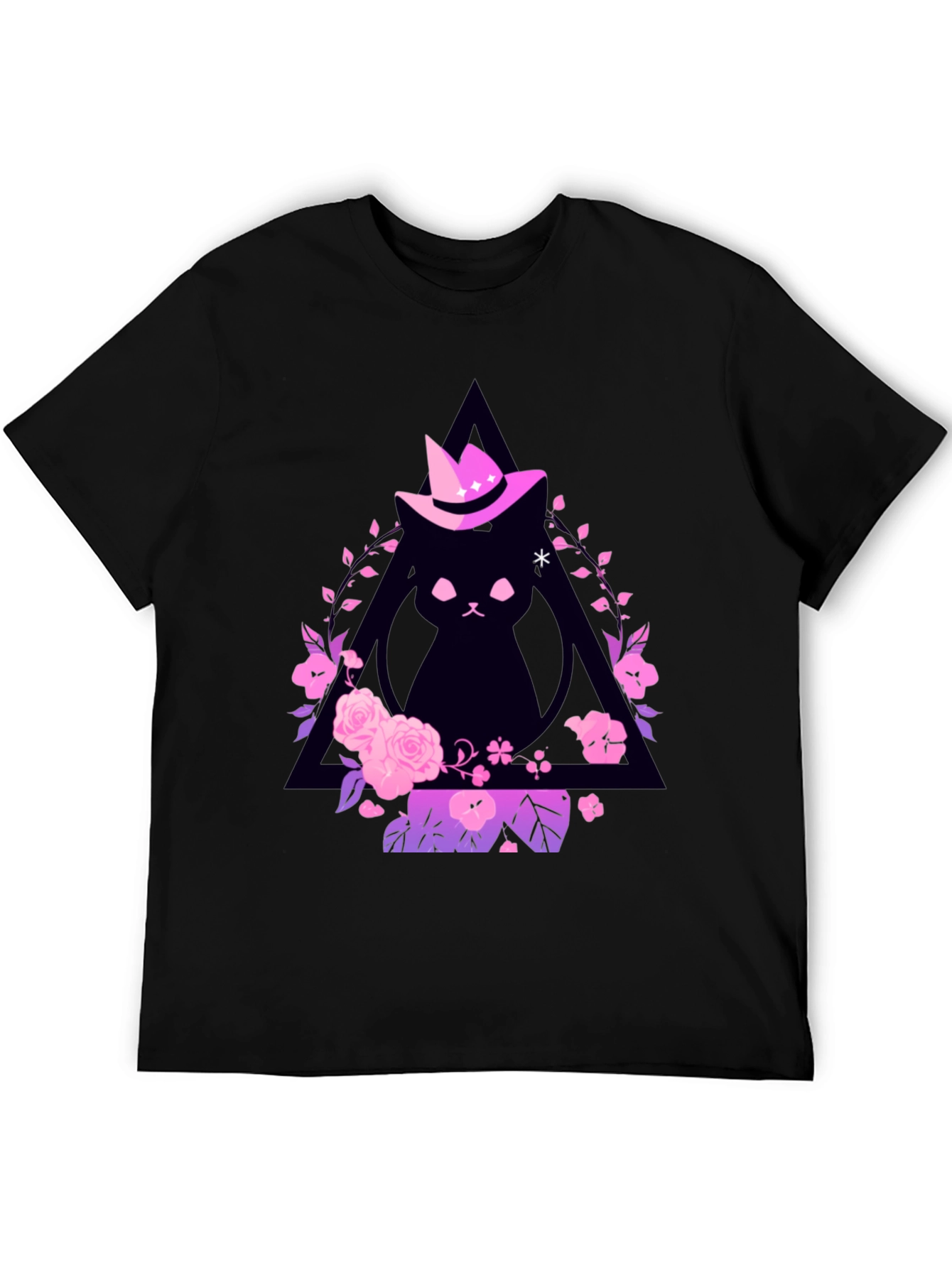 Witch Cat Graphic Tee - Floral Triangle Design