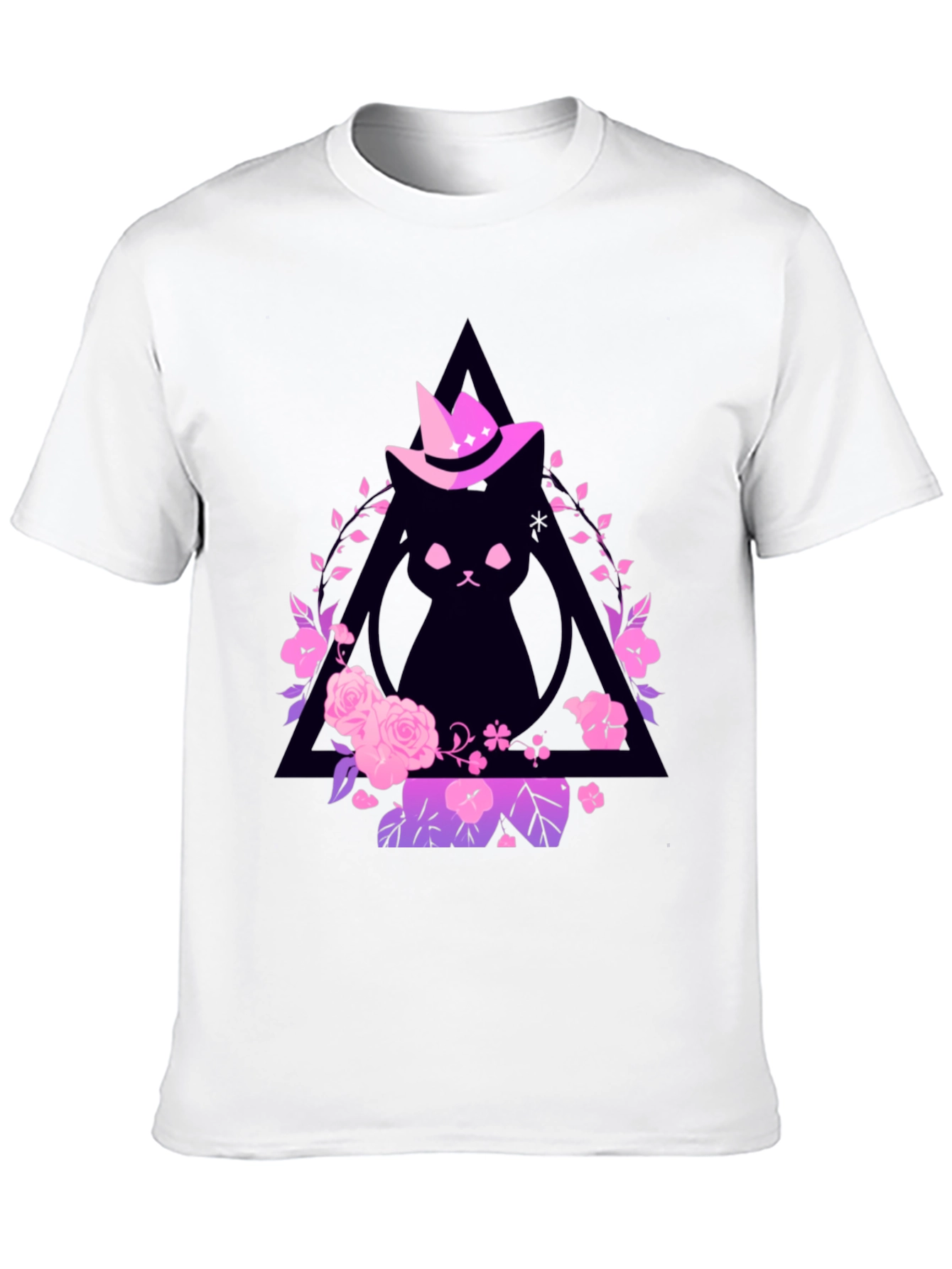 Witch Cat Graphic Tee - Floral Triangle Design