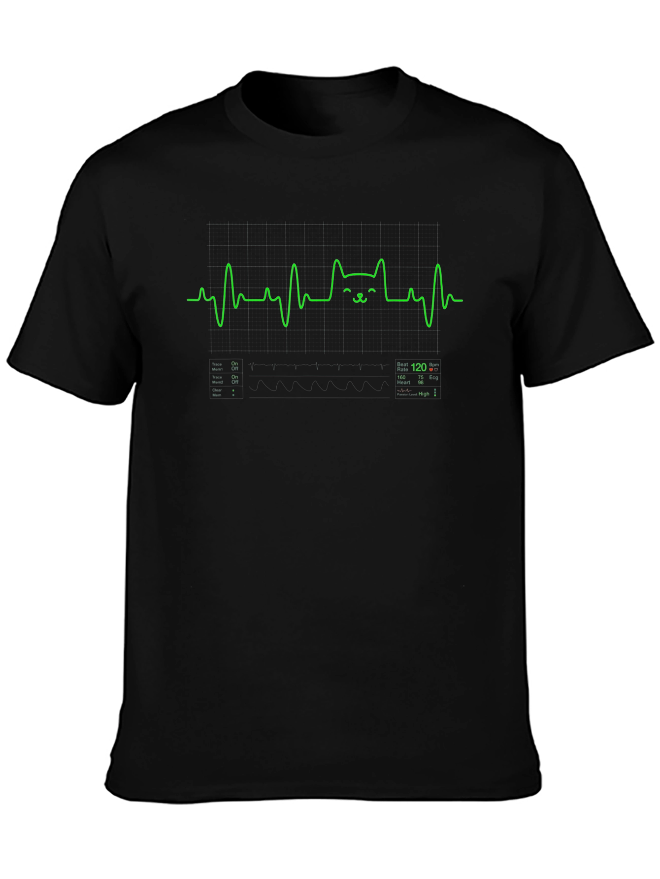Cat EKG Heartbeat Black Graphic Tee
