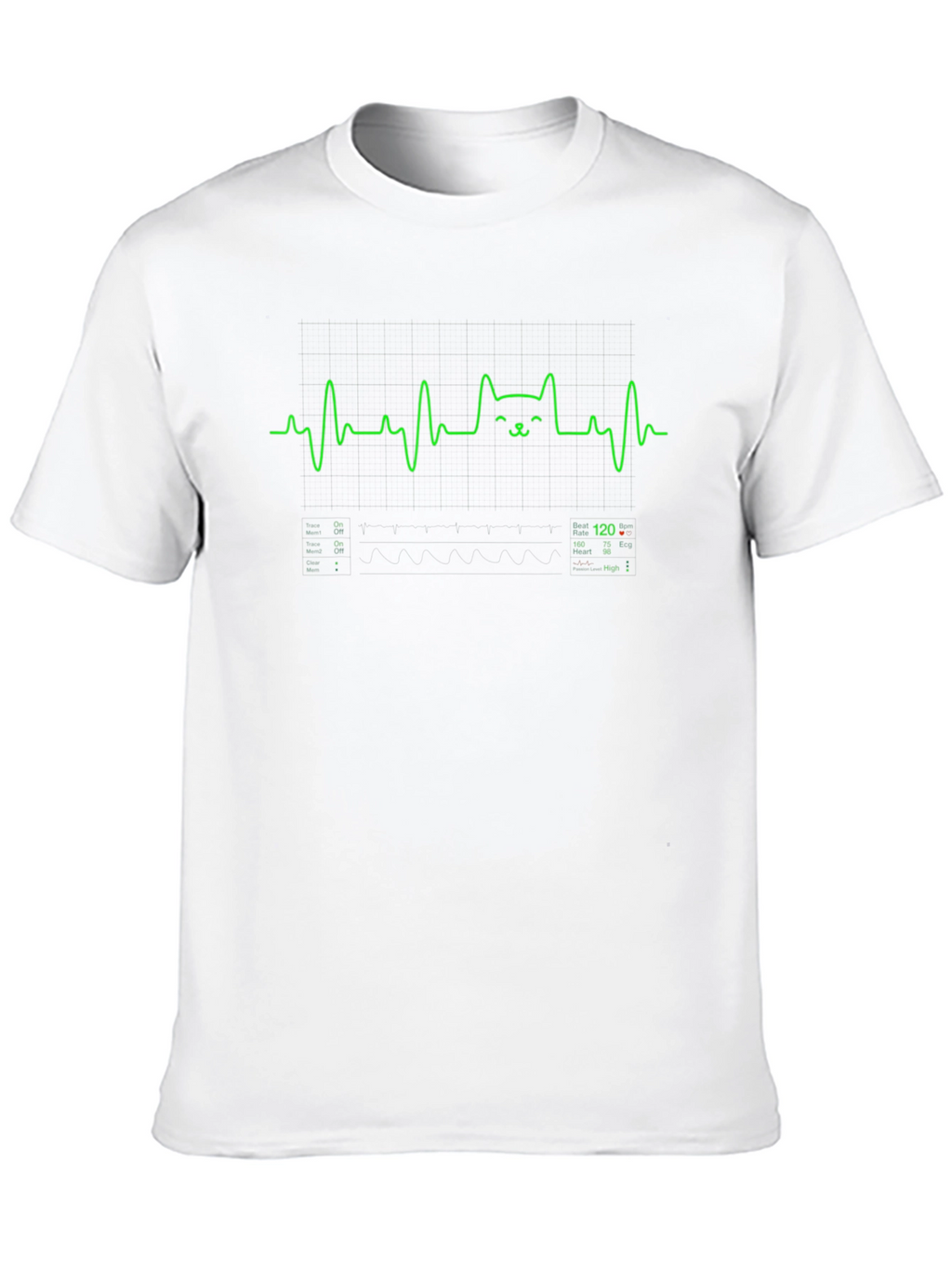Cat EKG Heartbeat Black Graphic Tee