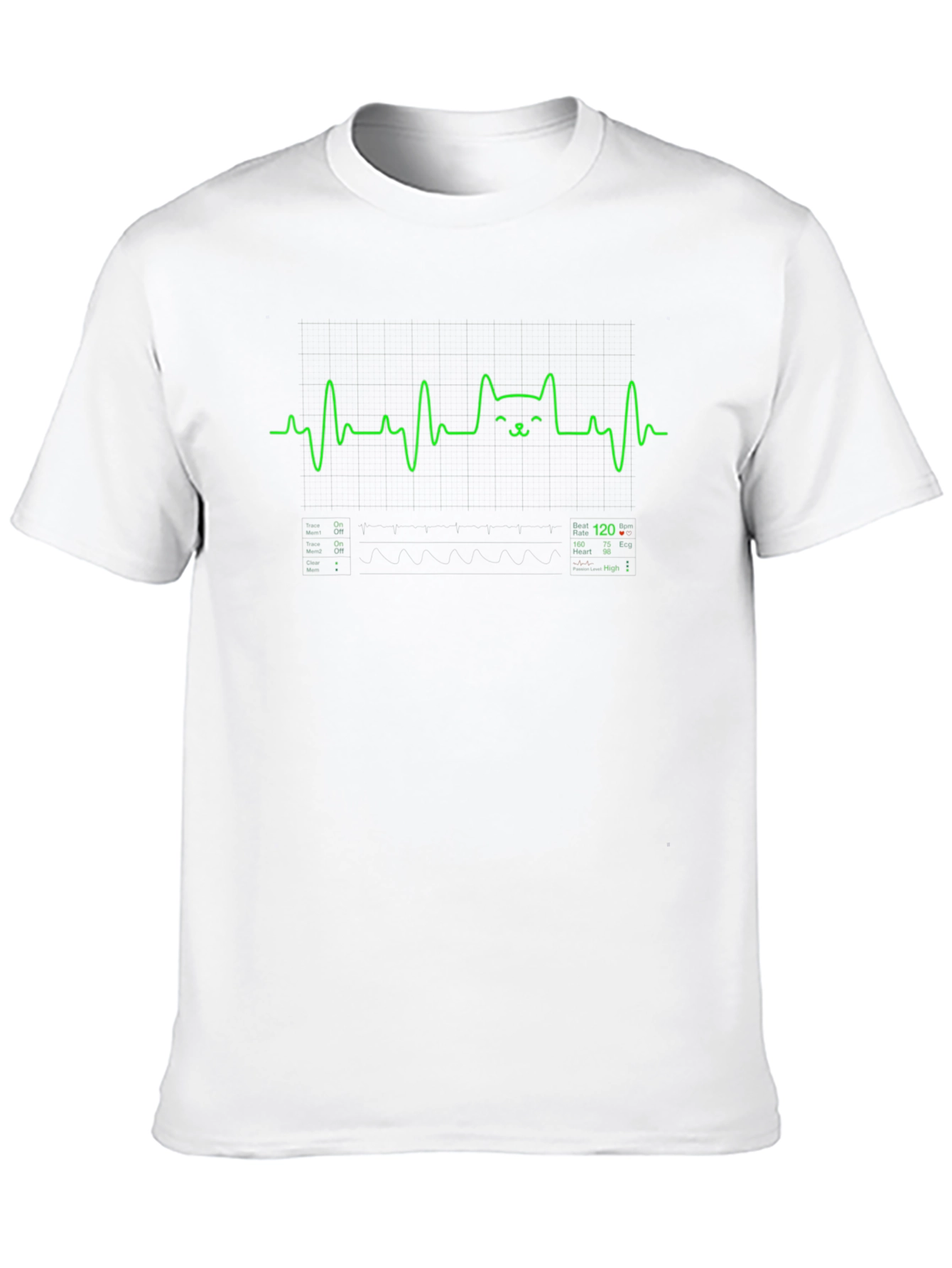 Cat EKG Heartbeat Black Graphic Tee