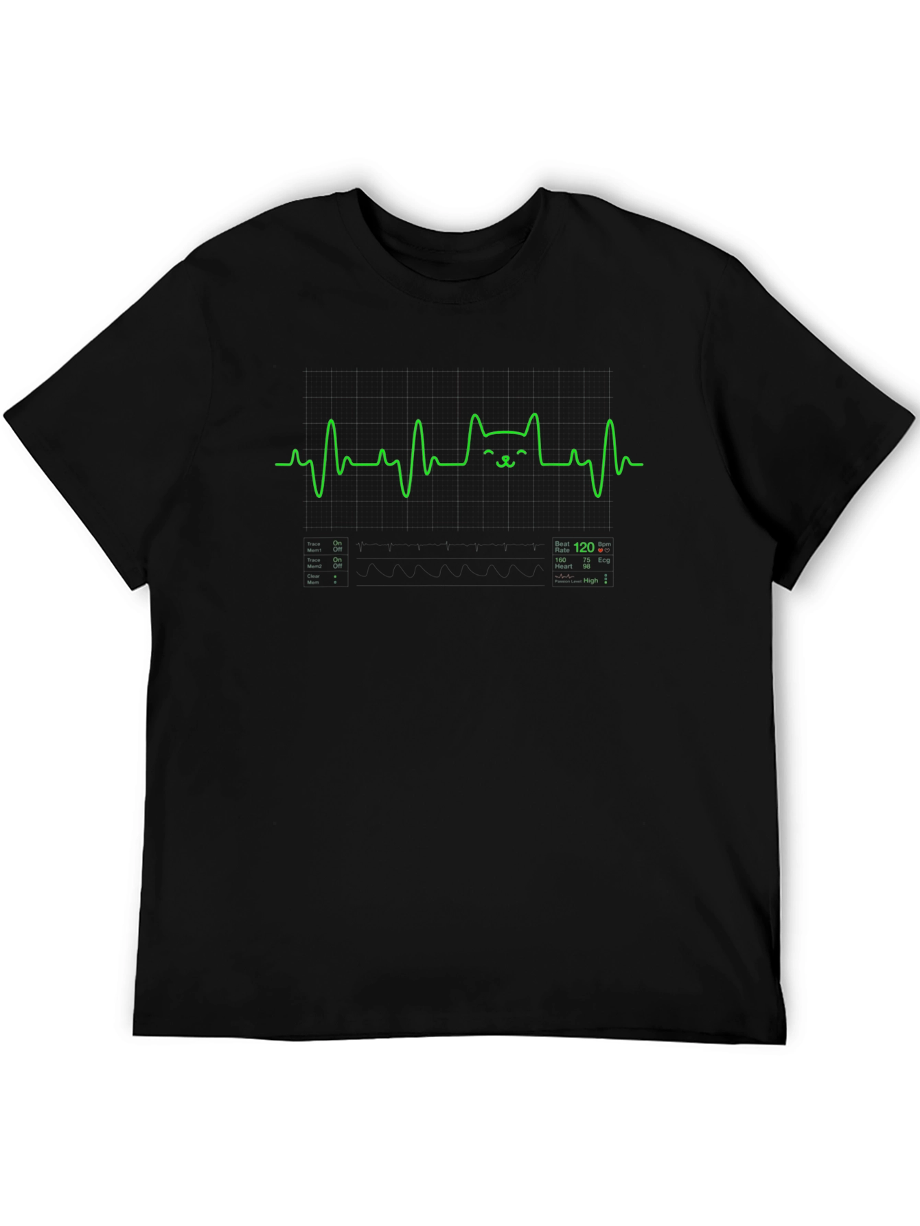 Cat EKG Heartbeat Black Graphic Tee
