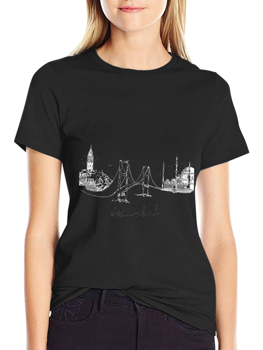 Istanbul Skyline Graphic Print Black T-Shirt