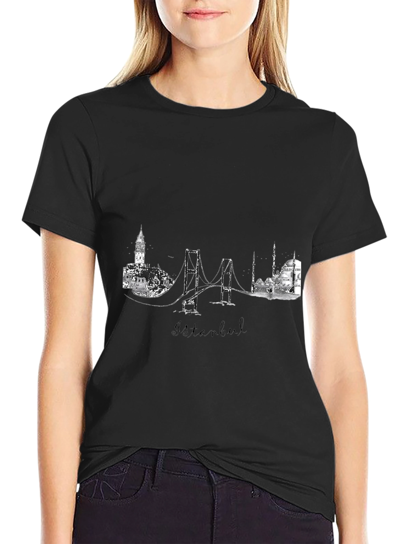 Istanbul Skyline Graphic Print Black T-Shirt