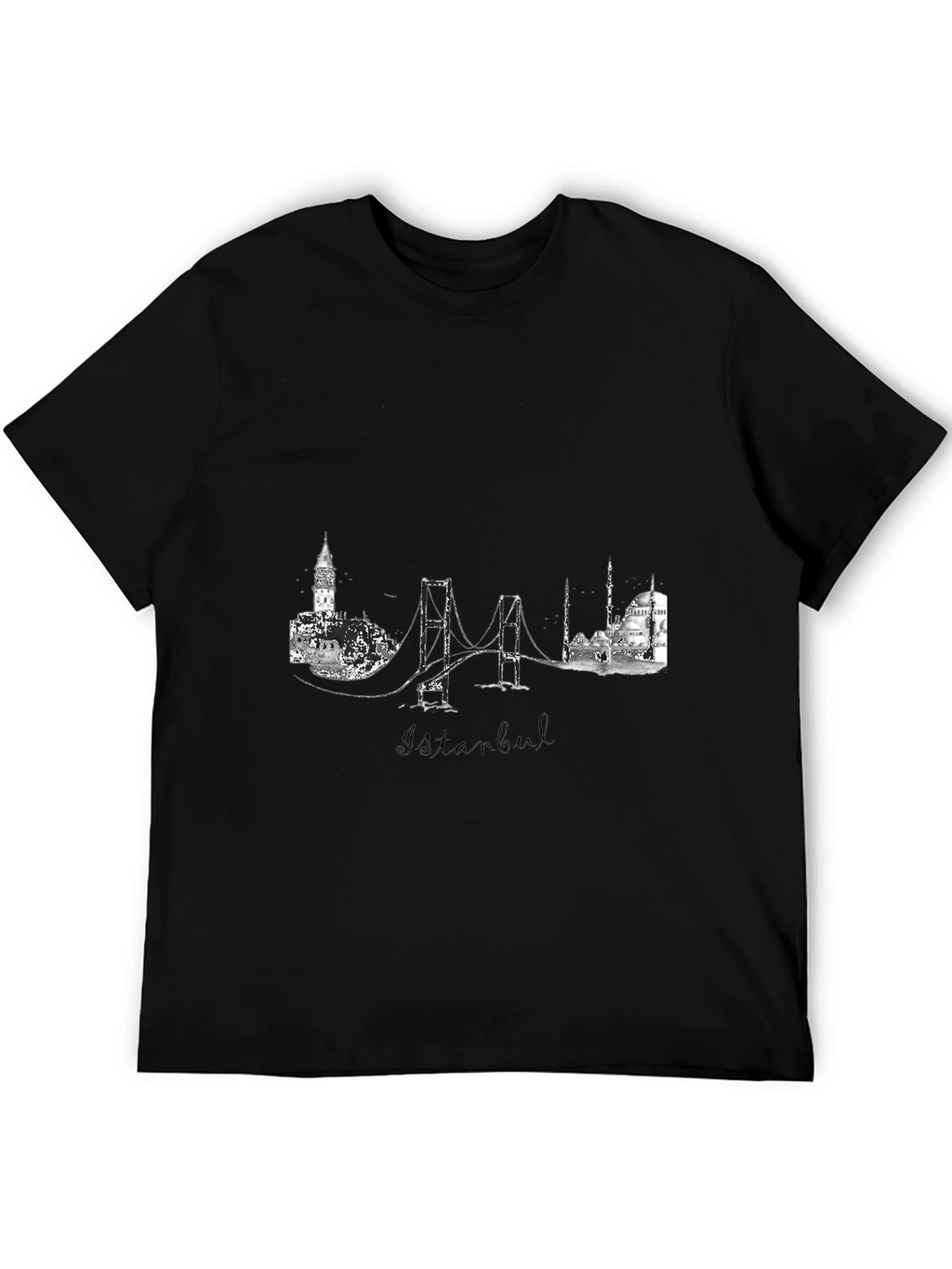 Istanbul Skyline Graphic Print Black T-Shirt