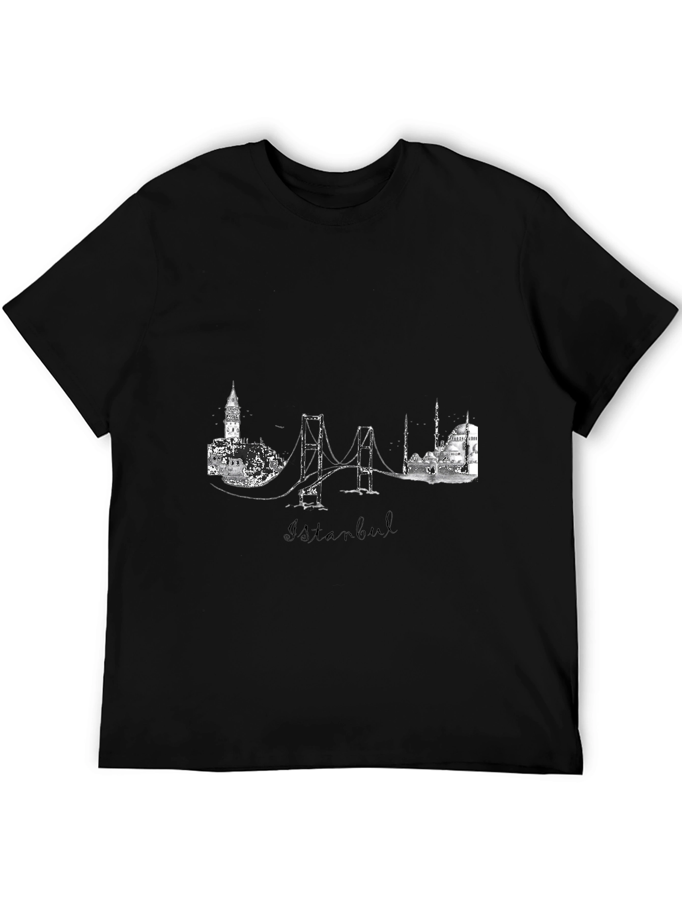 Istanbul Skyline Graphic Print Black T-Shirt