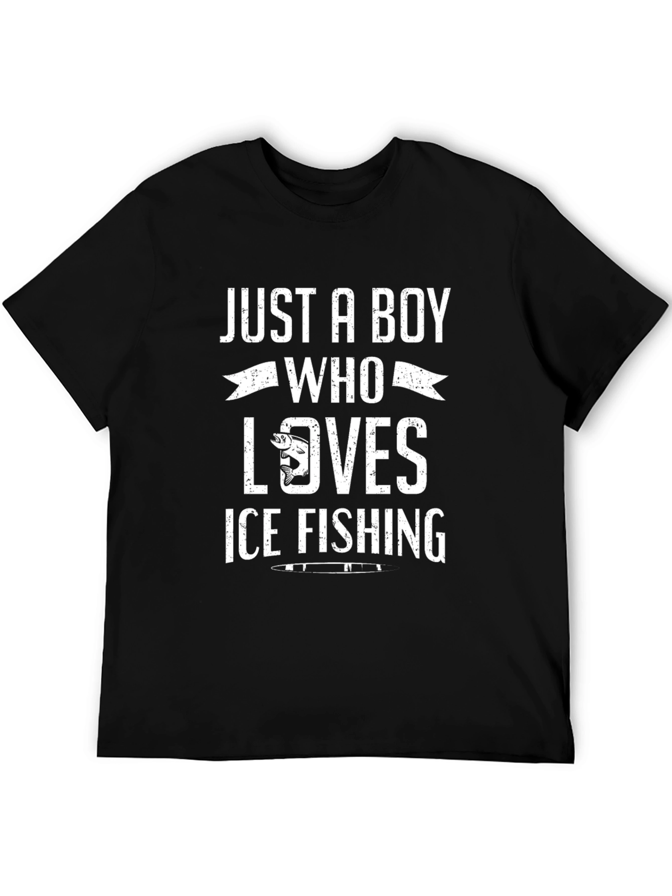 Boy Who Loves Ice Fishing Black T-Shirt