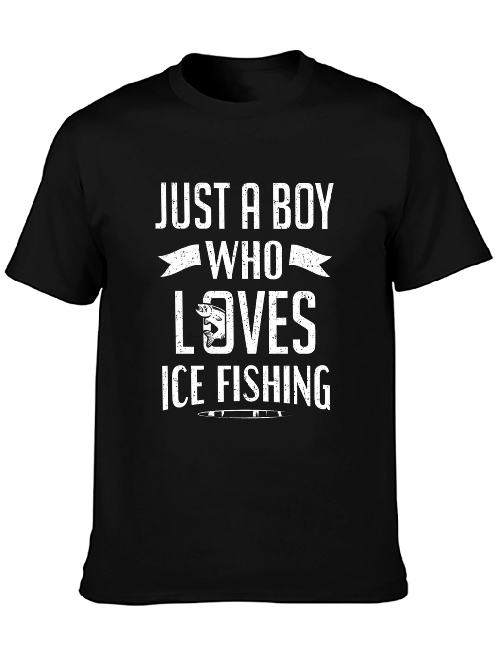 Boy Who Loves Ice Fishing Black T-Shirt