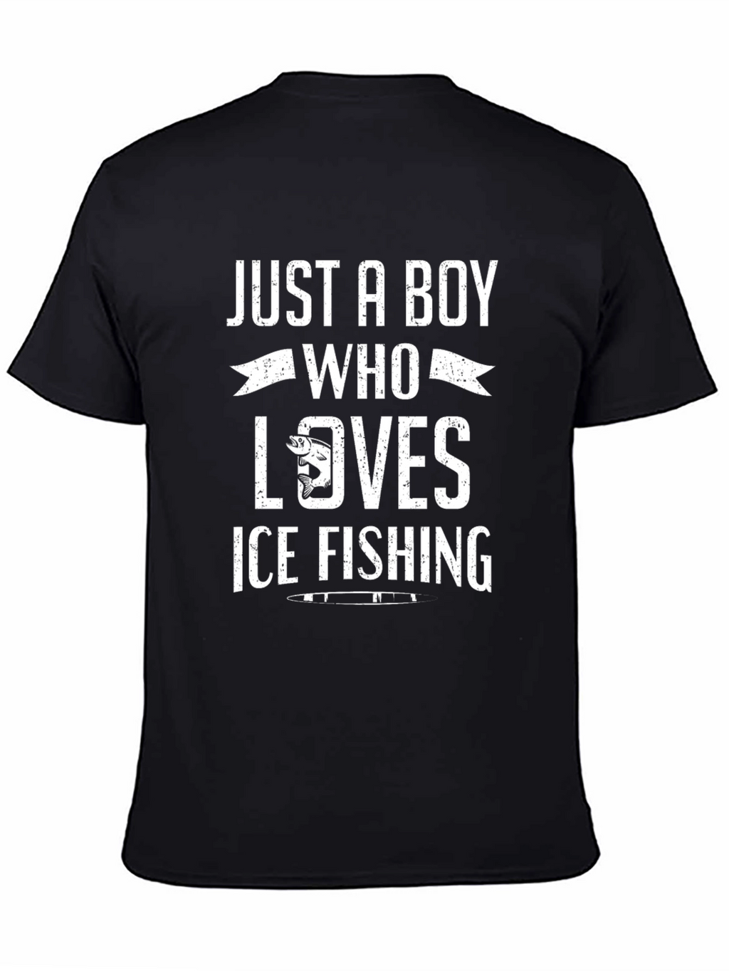 Boy Who Loves Ice Fishing Black T-Shirt