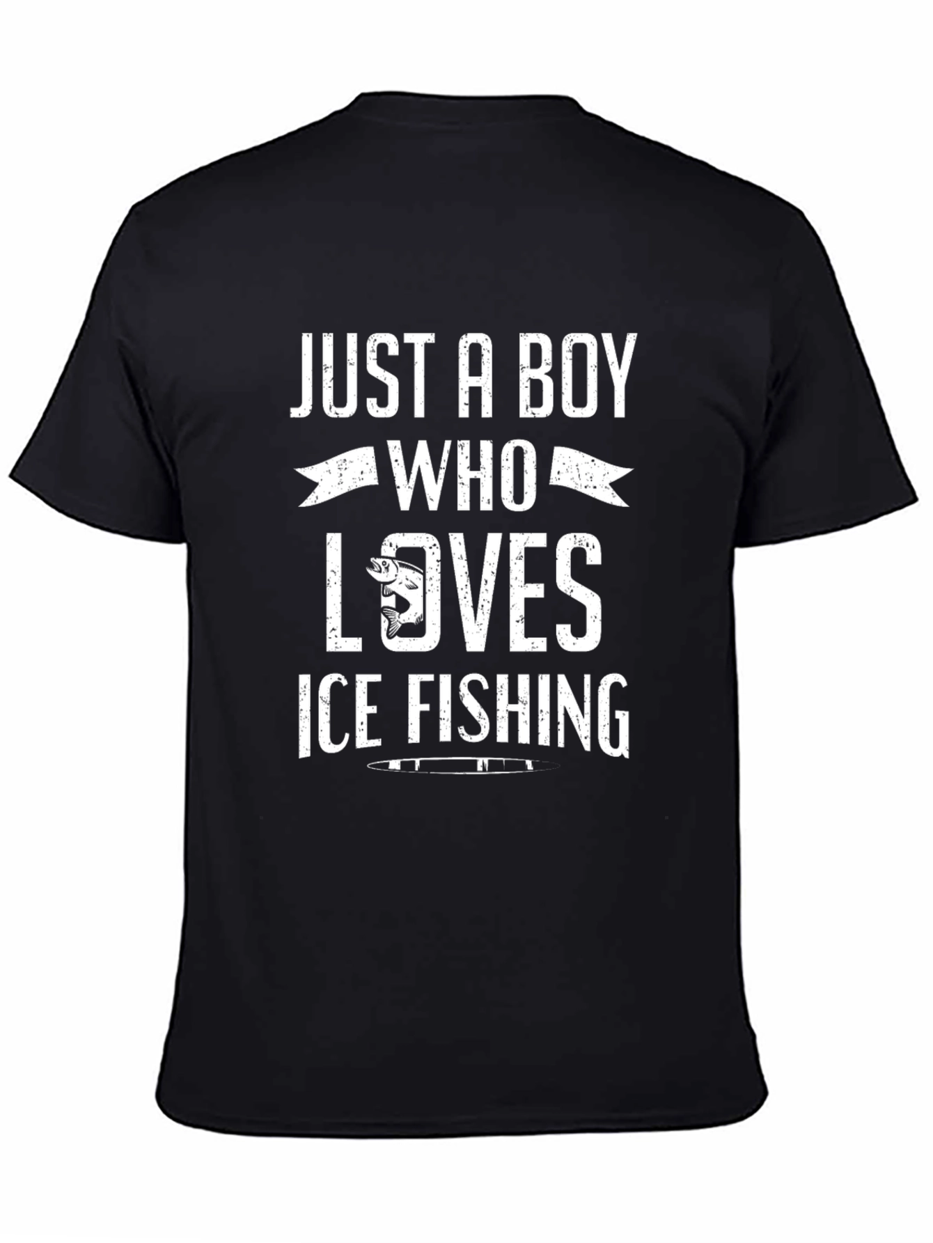 Boy Who Loves Ice Fishing Black T-Shirt
