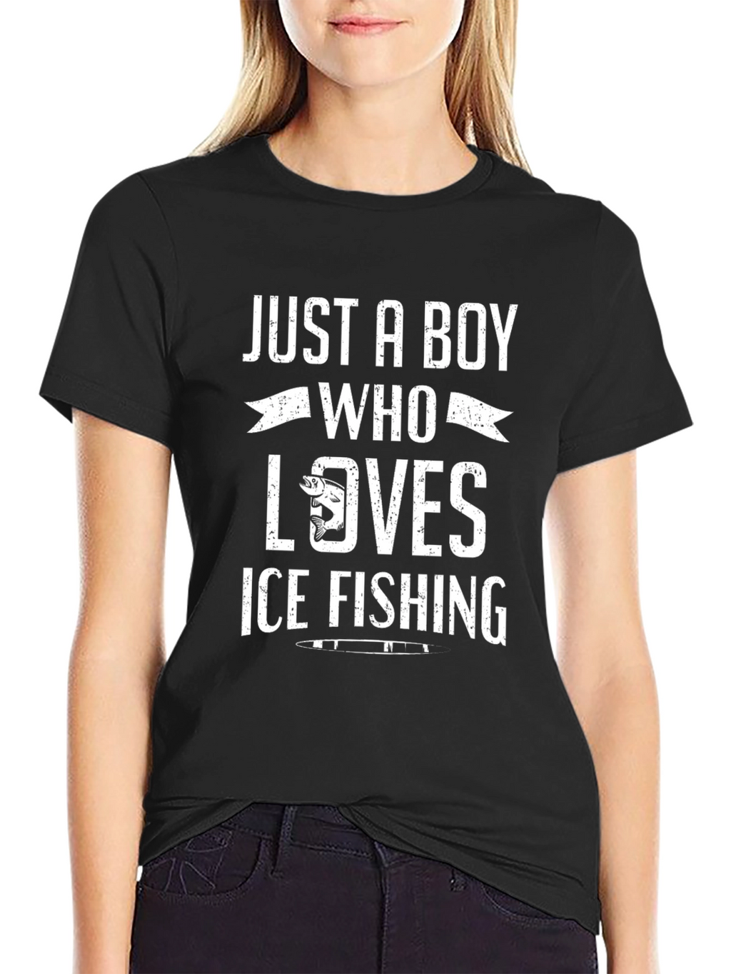 Boy Who Loves Ice Fishing Black T-Shirt