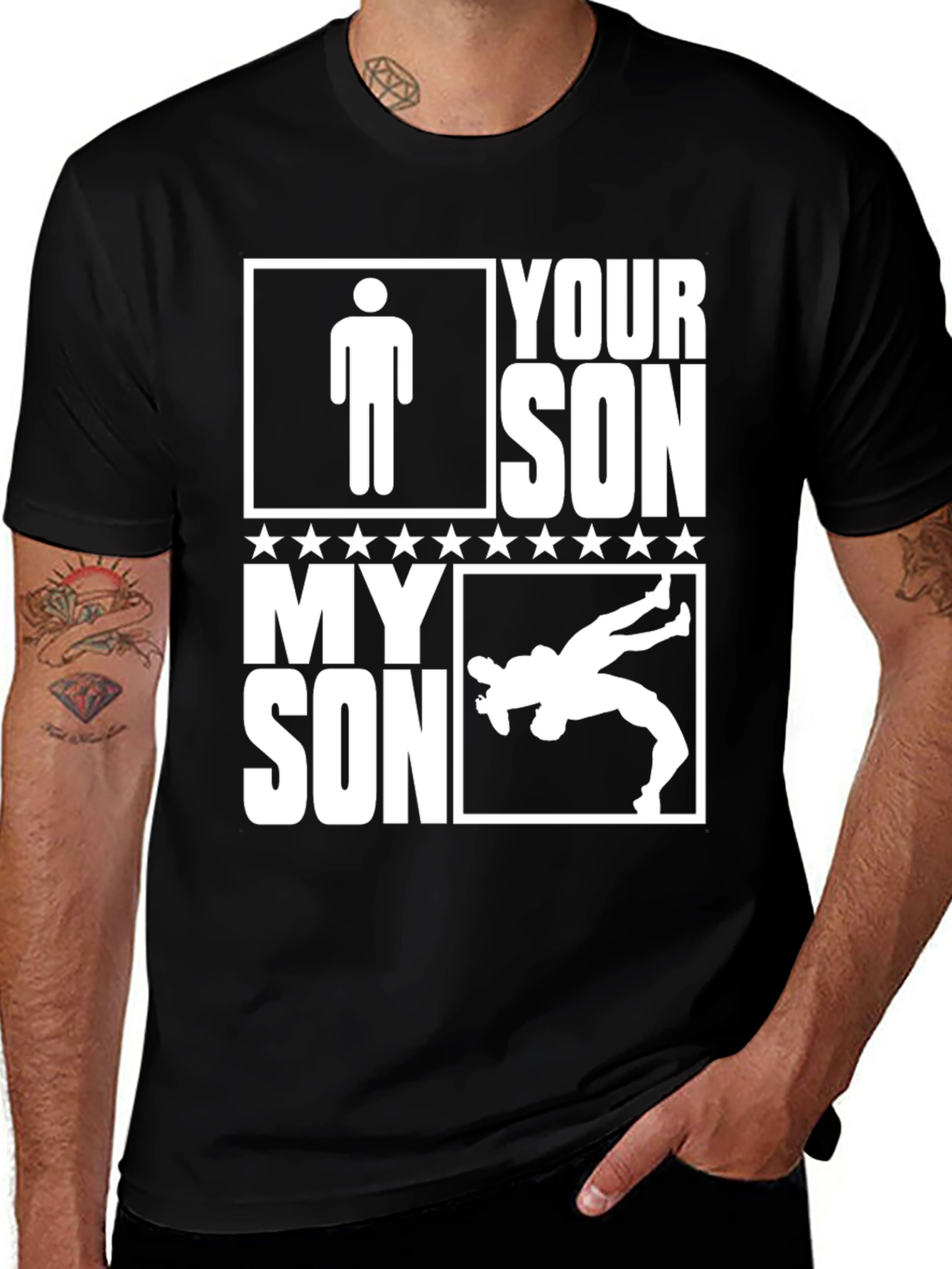 Your Son My Son Wrestler Graphic Tee - Black Cotton