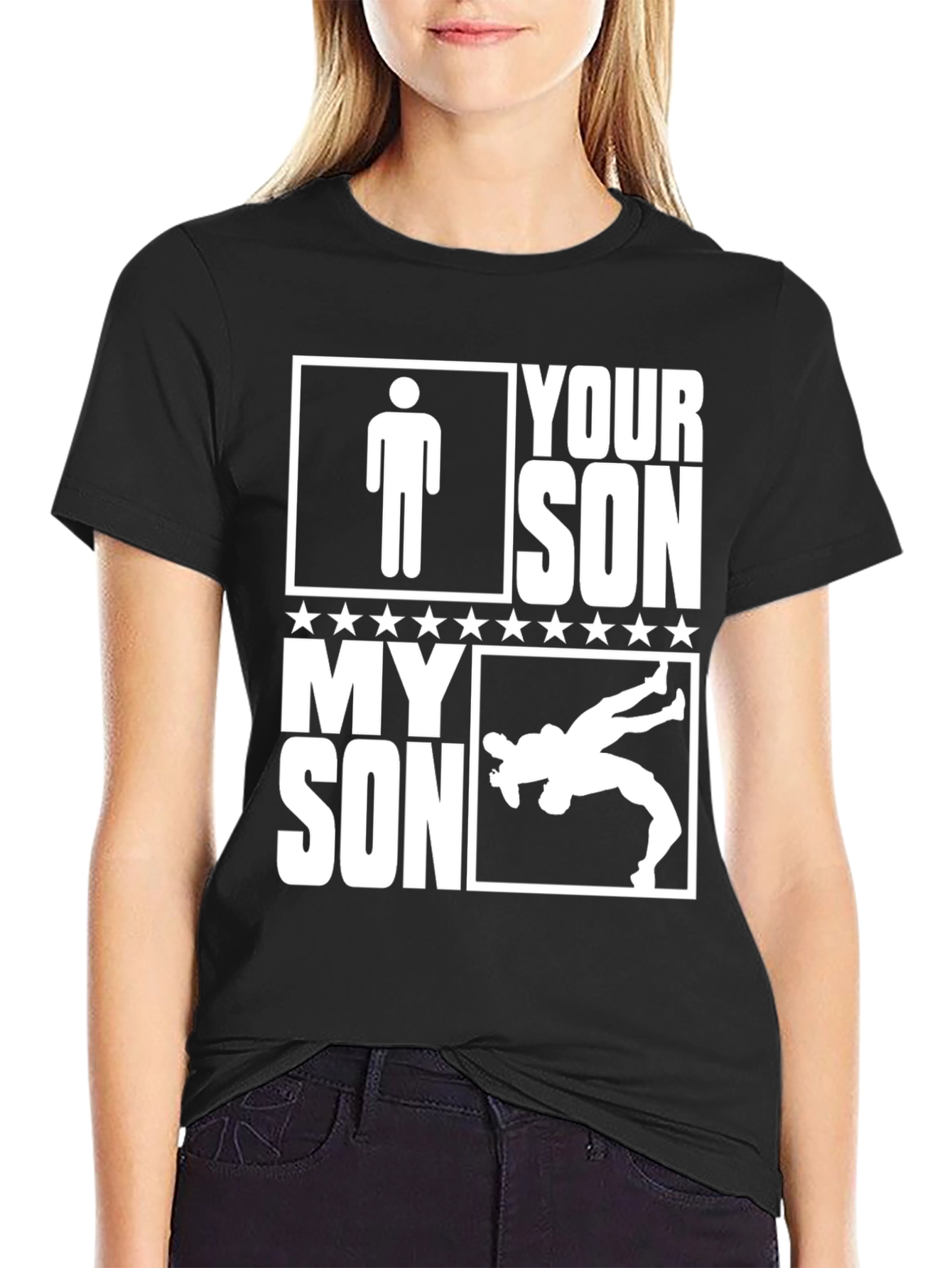 Your Son My Son Wrestler Graphic Tee - Black Cotton