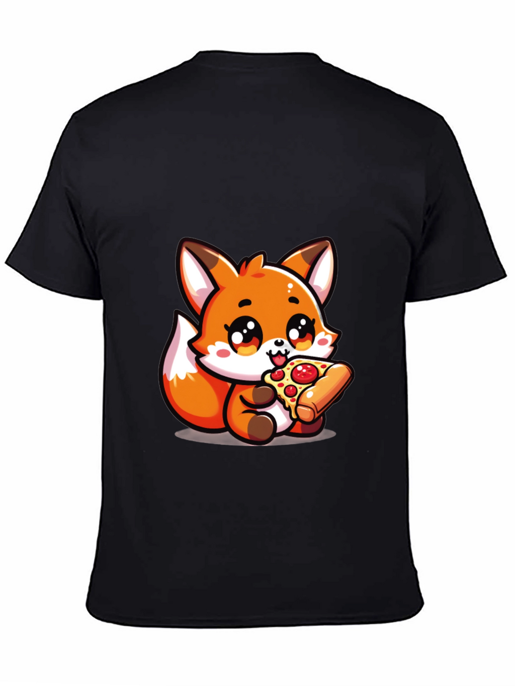 Cute Fox Pizza Lover Black T-Shirt