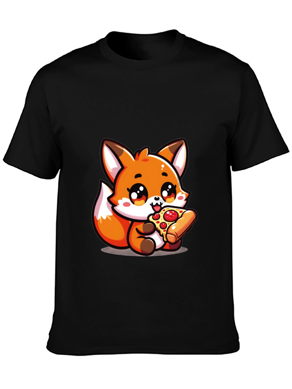 Cute Fox Pizza Lover Black T-Shirt