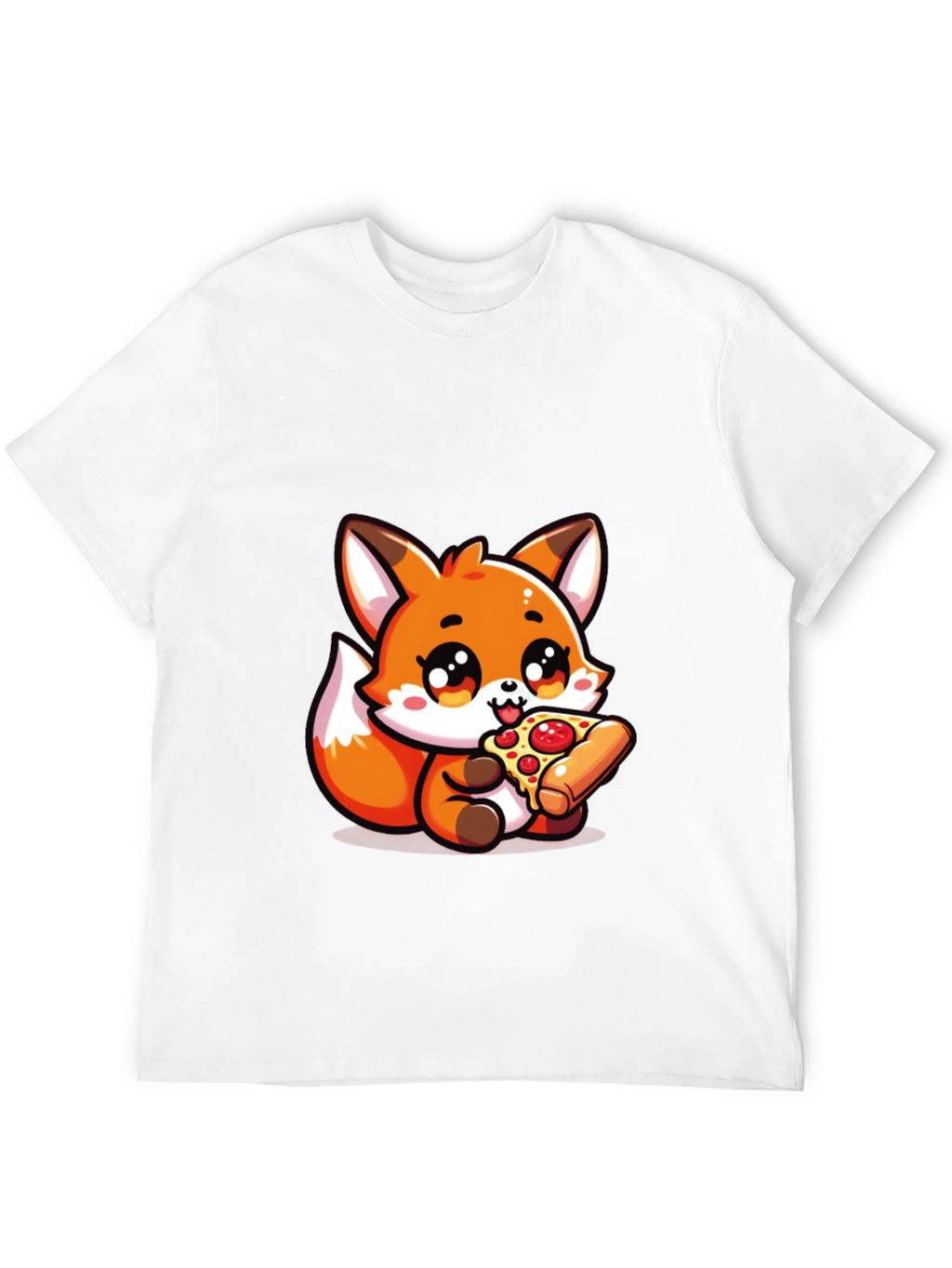 Cute Fox Pizza Lover Black T-Shirt
