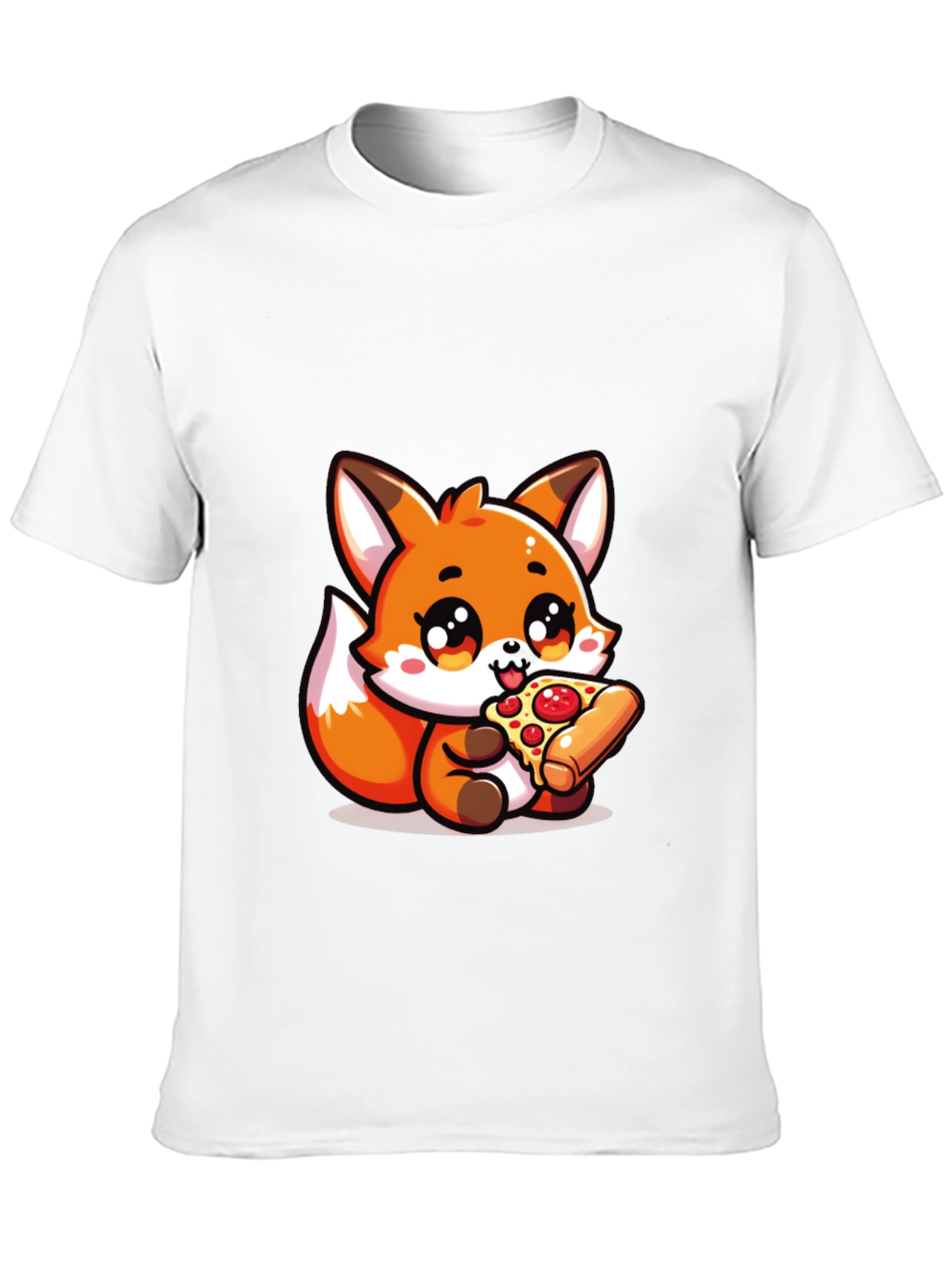 Cute Fox Pizza Lover Black T-Shirt