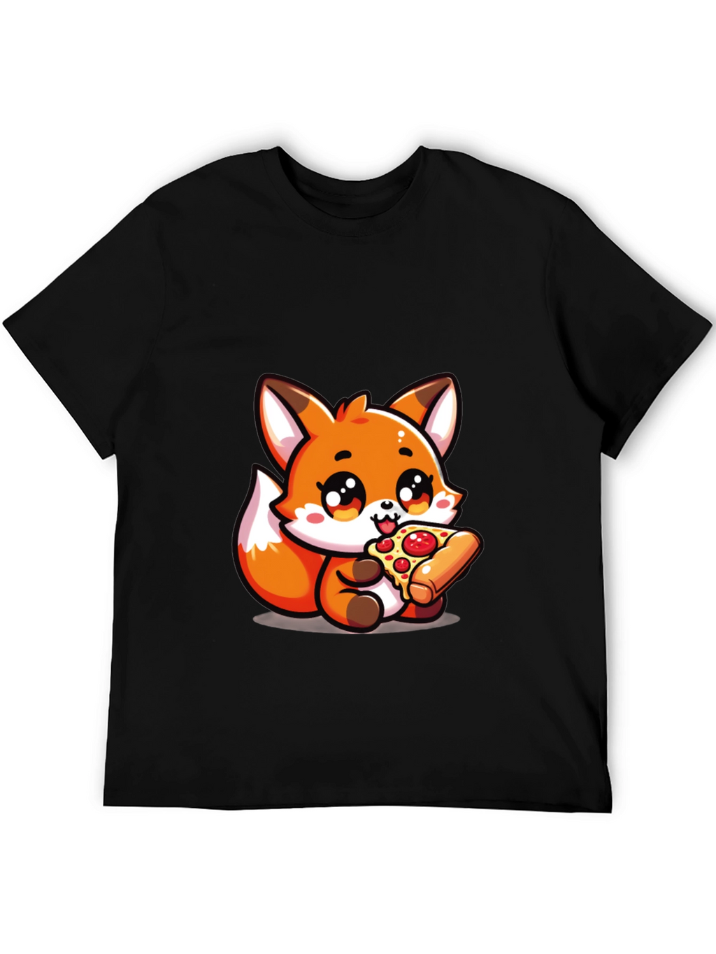 Cute Fox Pizza Lover Black T-Shirt
