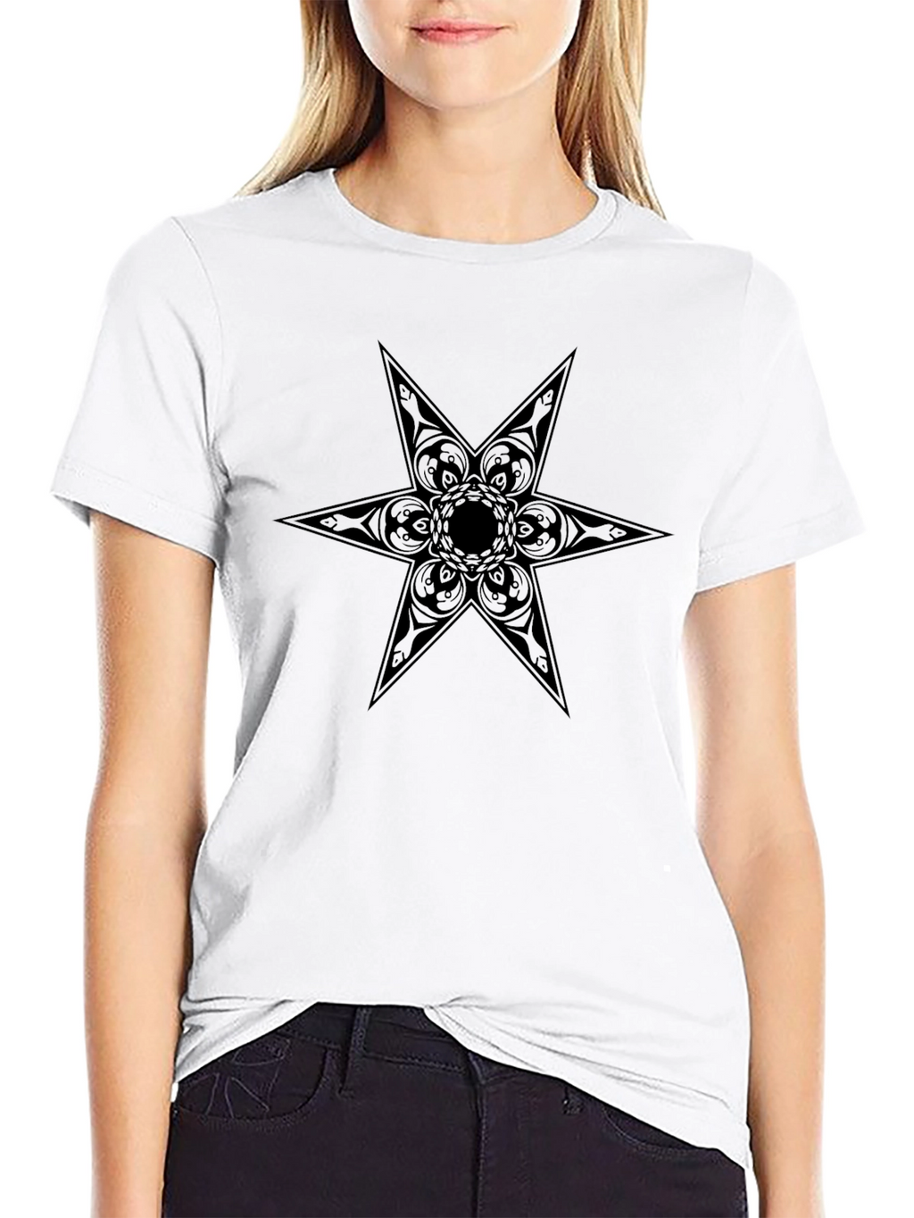 Black Graphic Tee - Ornamental Star Design