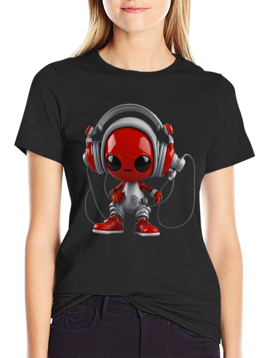 Stylish Black T-Shirt with Alien DJ Graphic