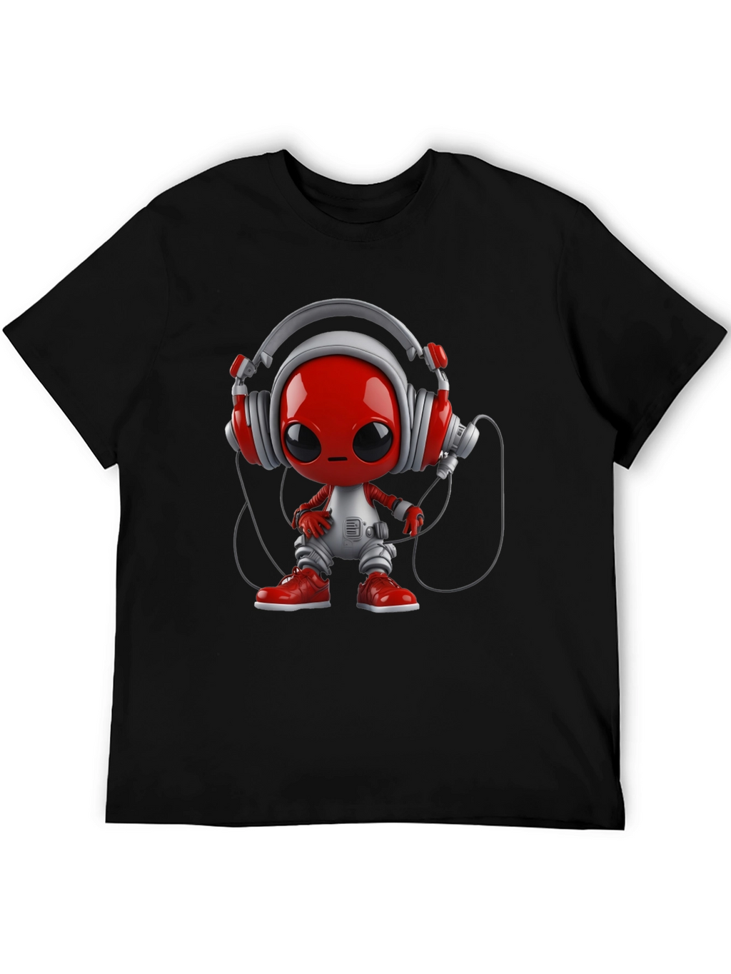 Stylish Black T-Shirt with Alien DJ Graphic