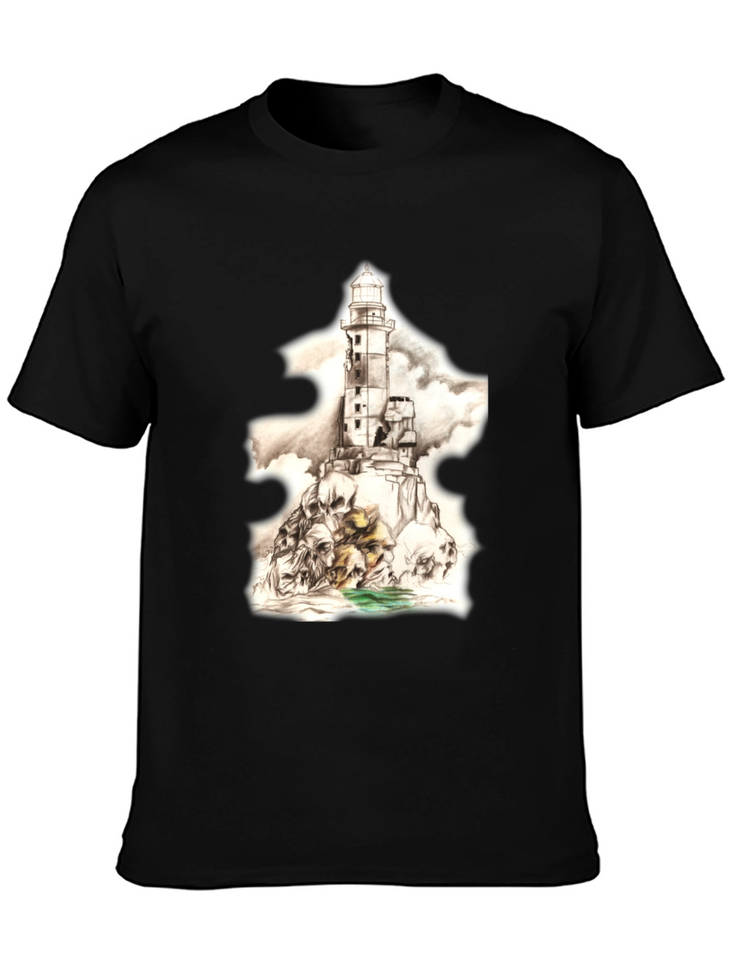 Skull Lighthouse Graphic Tee - Mens Black T-Shirt