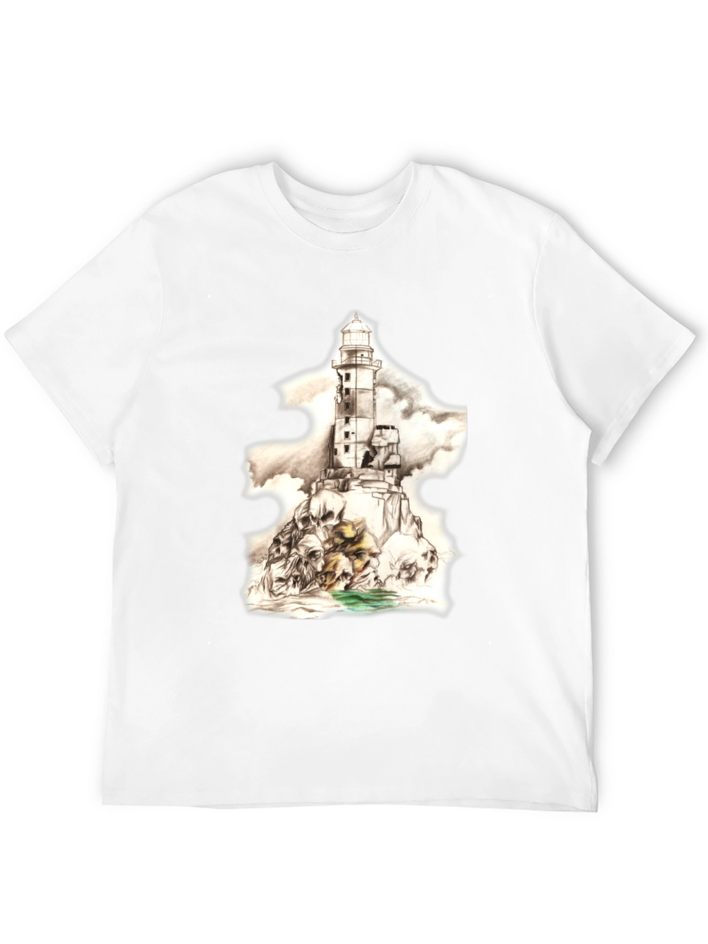 Skull Lighthouse Graphic Tee - Mens Black T-Shirt