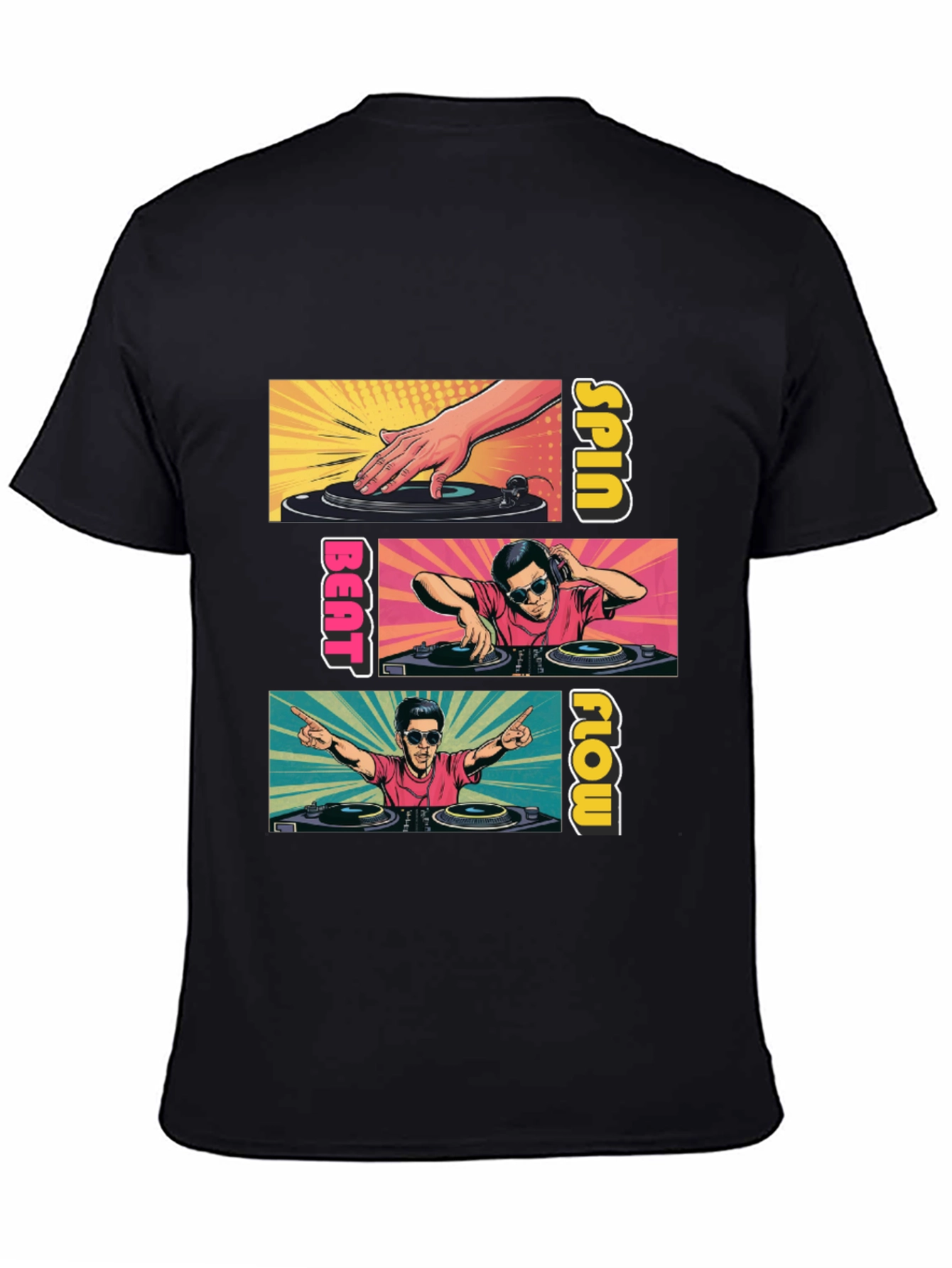 DJ Spin Beat Flow T-Shirt - Black Cotton Graphic Tee