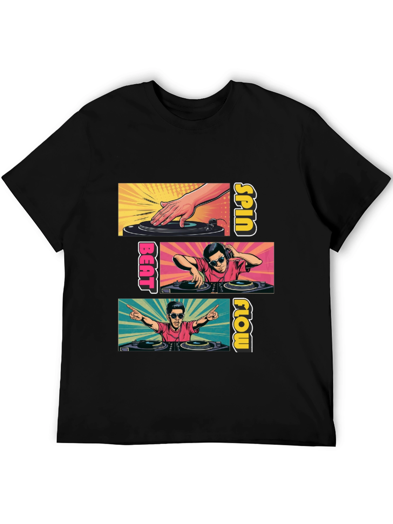 DJ Spin Beat Flow T-Shirt - Black Cotton Graphic Tee