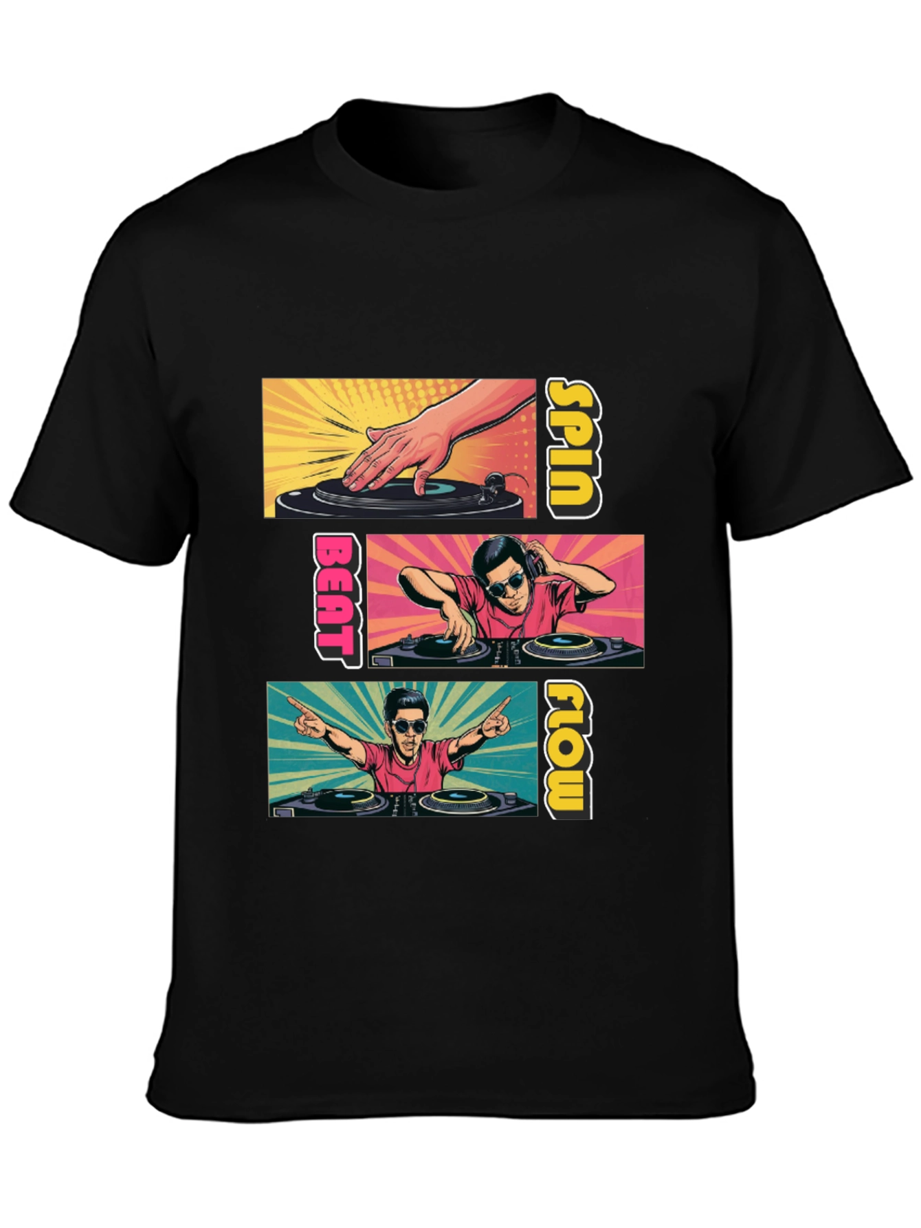 DJ Spin Beat Flow T-Shirt - Black Cotton Graphic Tee