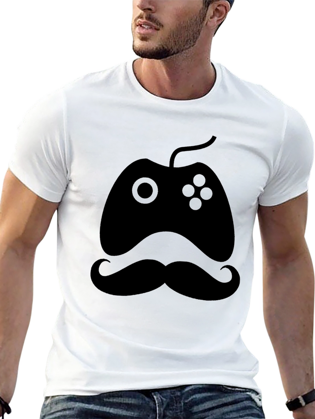Gamers Mustache Tee - Black Cotton Blend