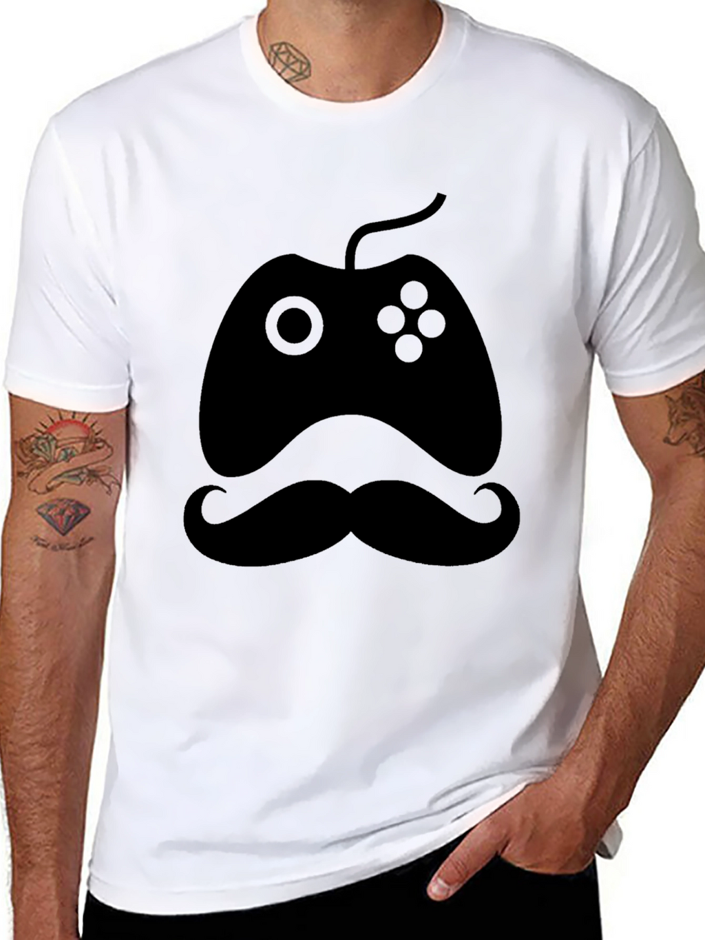 Gamers Mustache Tee - Black Cotton Blend