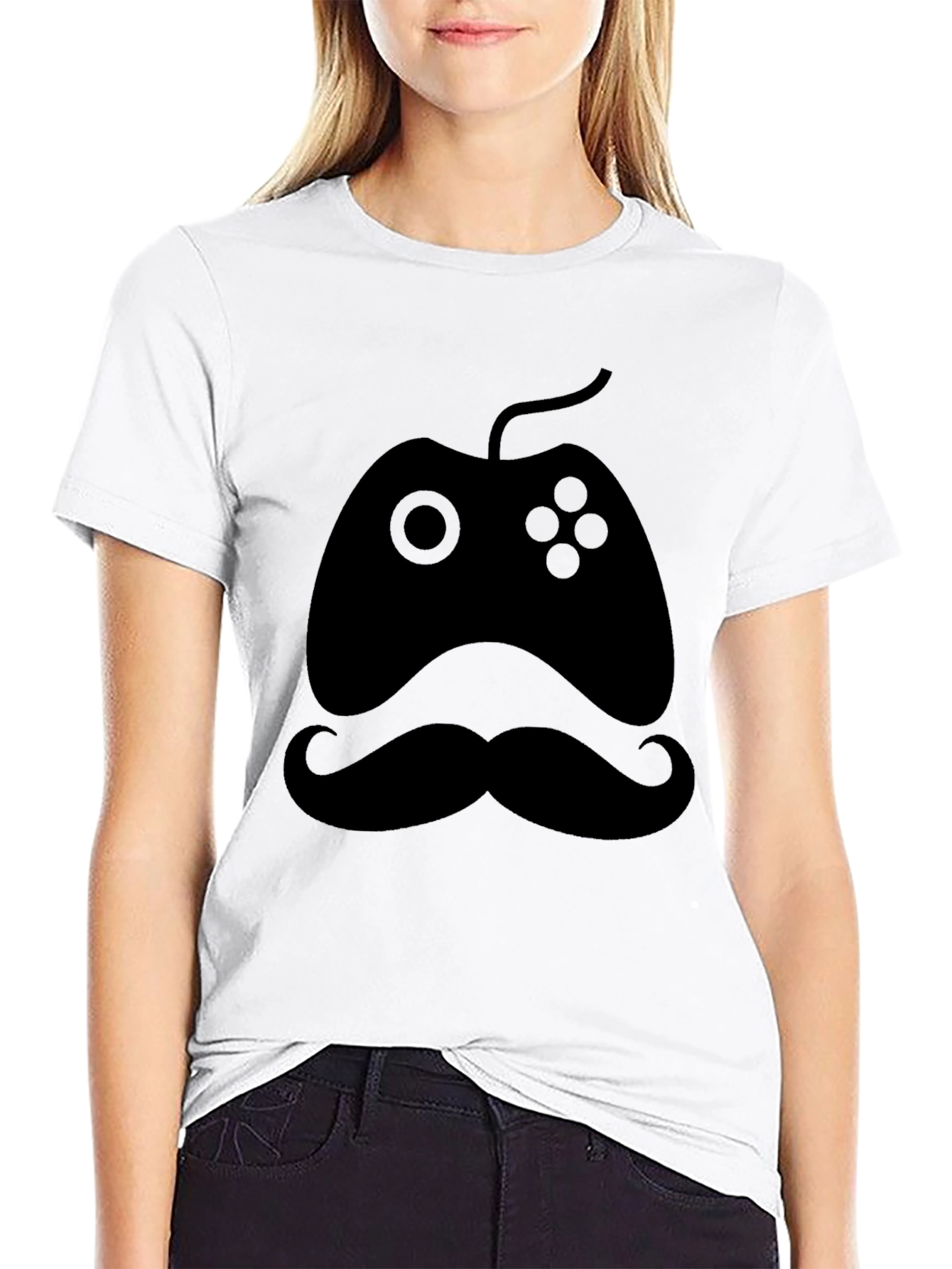 Gamers Mustache Tee - Black Cotton Blend