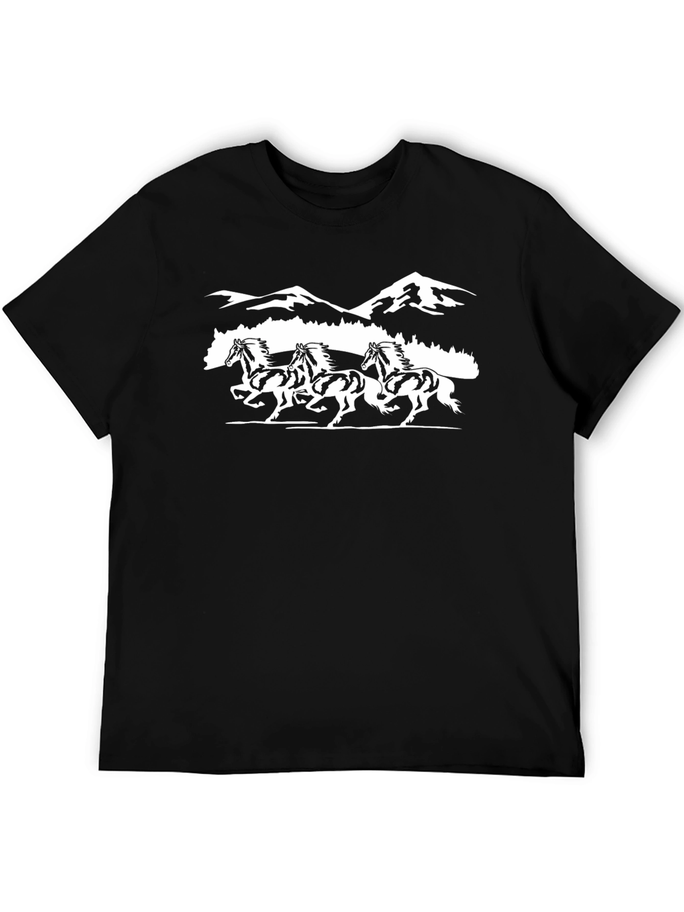Black T-shirt with Running Horses Design