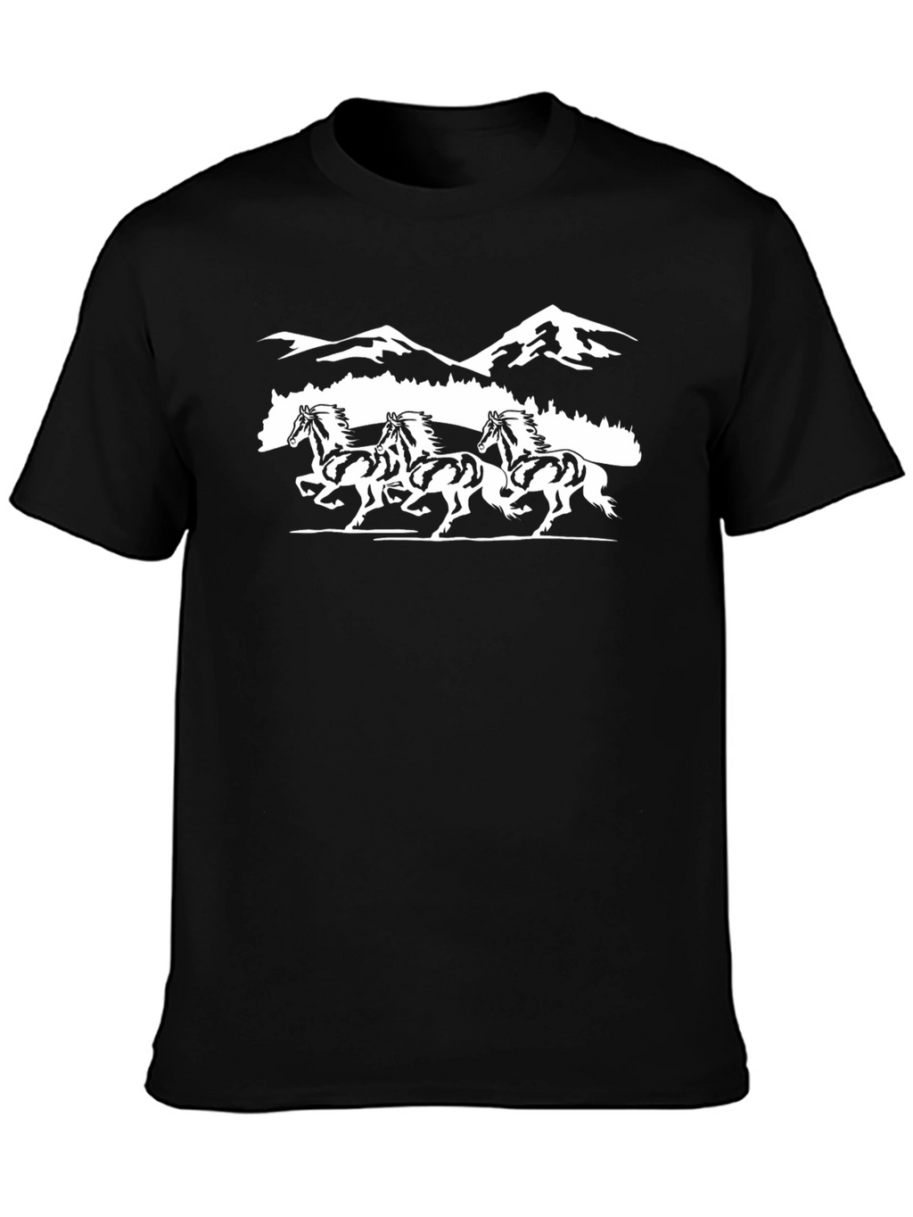 Black T-shirt with Running Horses Design