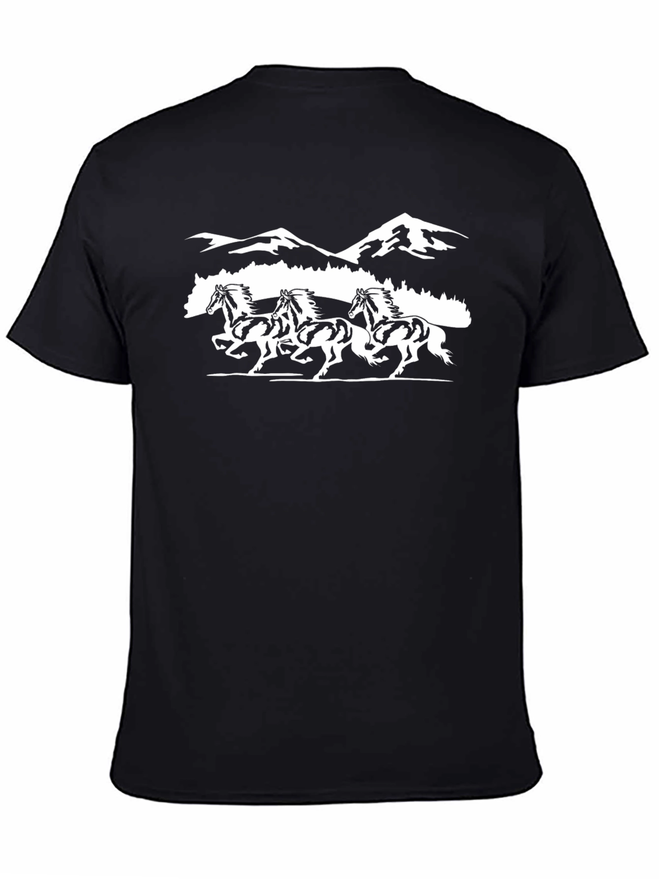Black T-shirt with Running Horses Design