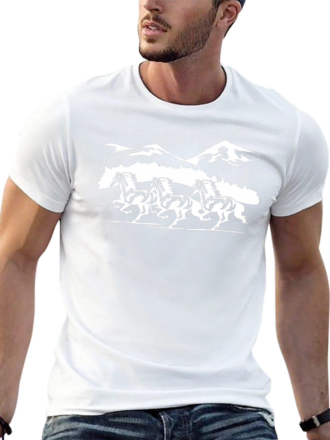 Black T-shirt with Running Horses Design