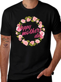 Happy Mothers Day Floral T-Shirt - Black
