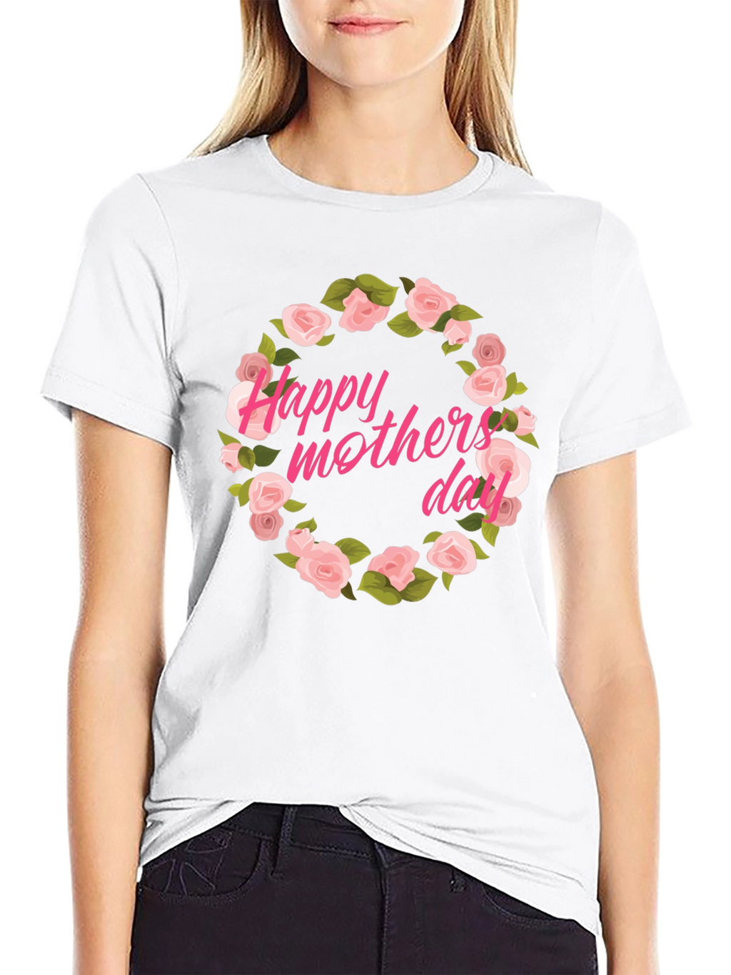 Happy Mothers Day Floral T-Shirt - Black