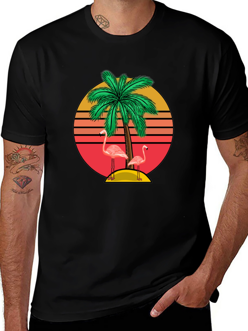 Retro Flamingo Palm Tee