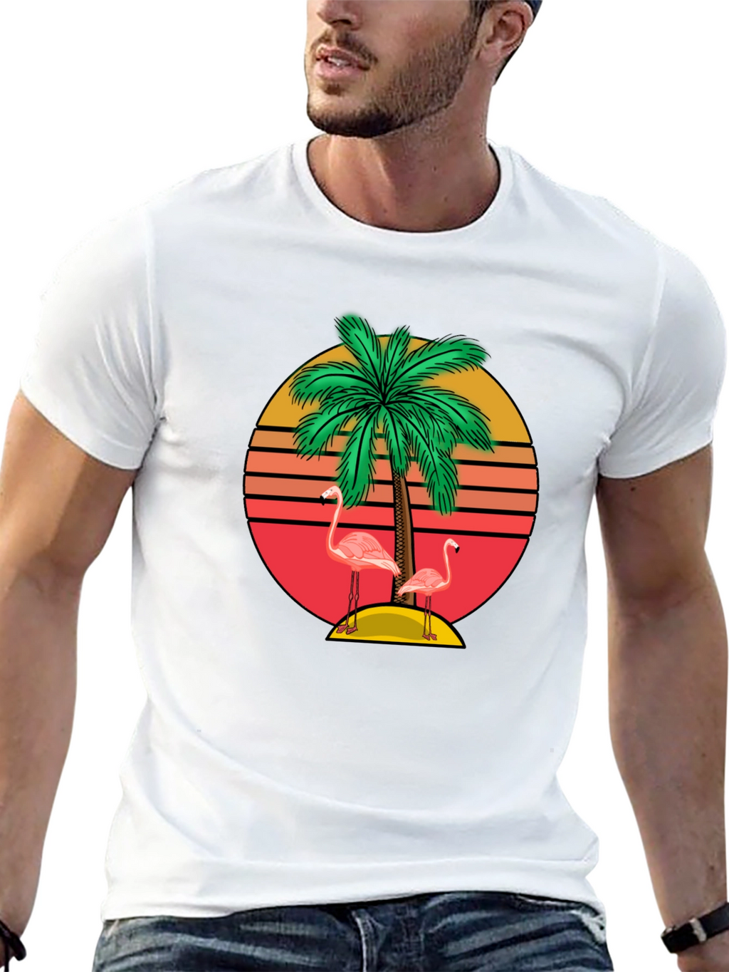 Retro Flamingo Palm Tee