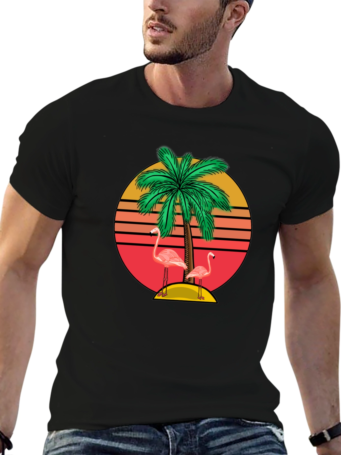 Retro Flamingo Palm Tee