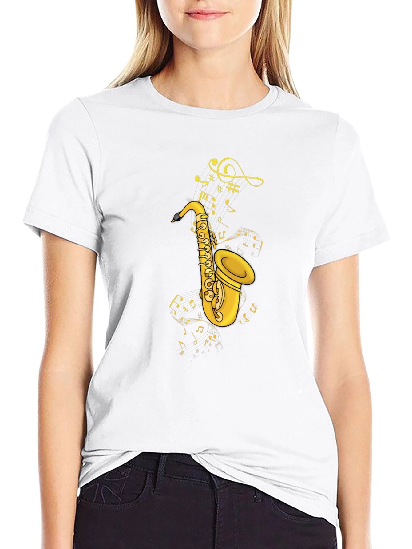 Saxophone & Notes Graphic Tee - Black