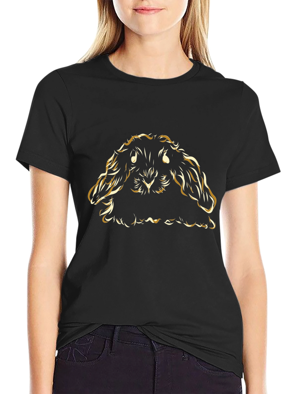 Gold Bunny Graphic T-Shirt - Black