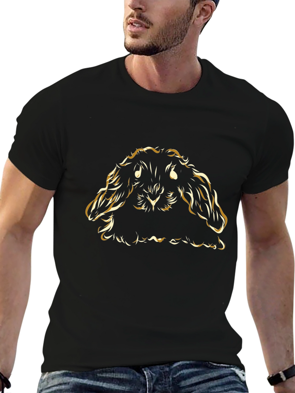 Gold Bunny Graphic T-Shirt - Black