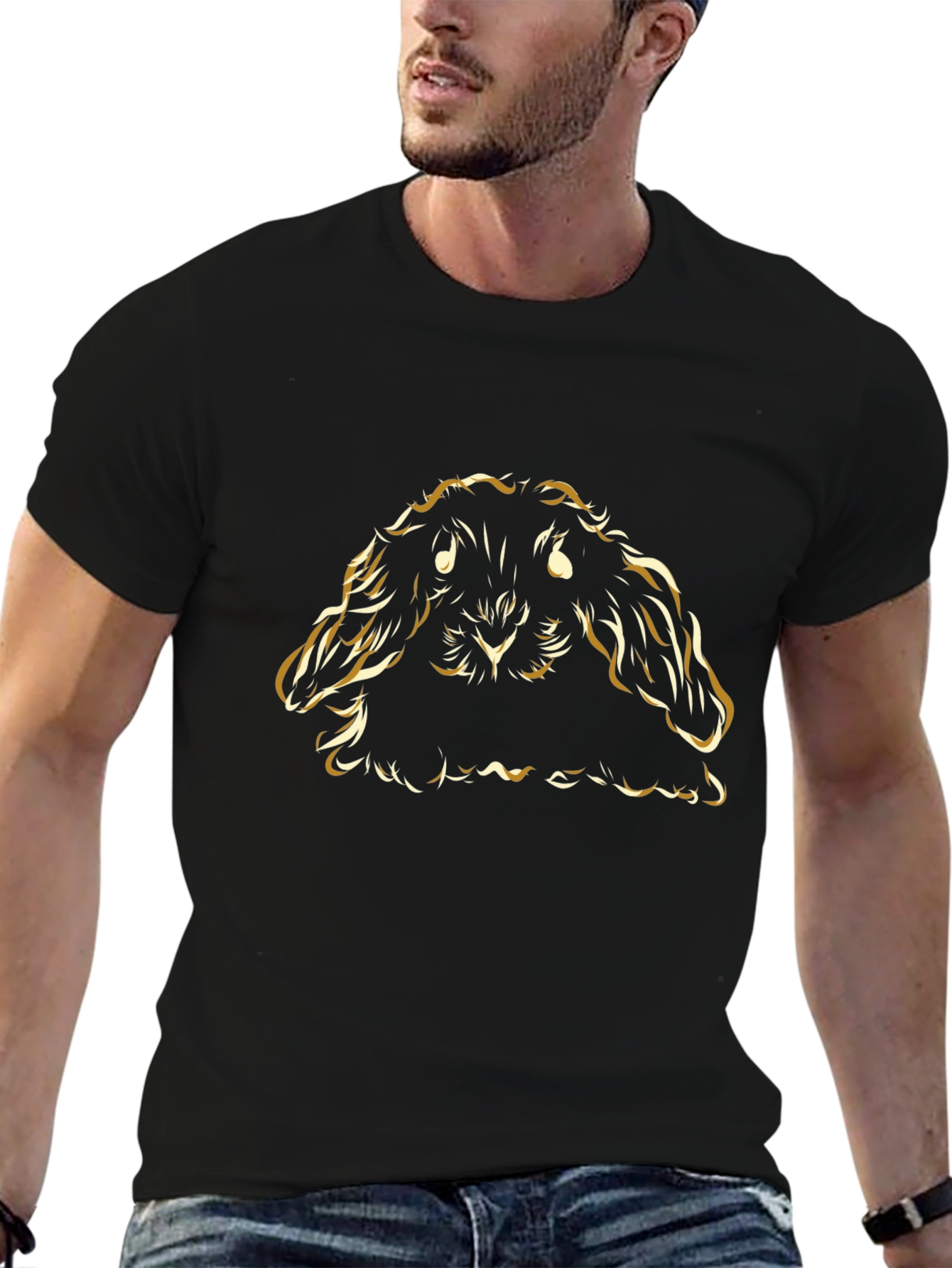 Gold Bunny Graphic T-Shirt - Black
