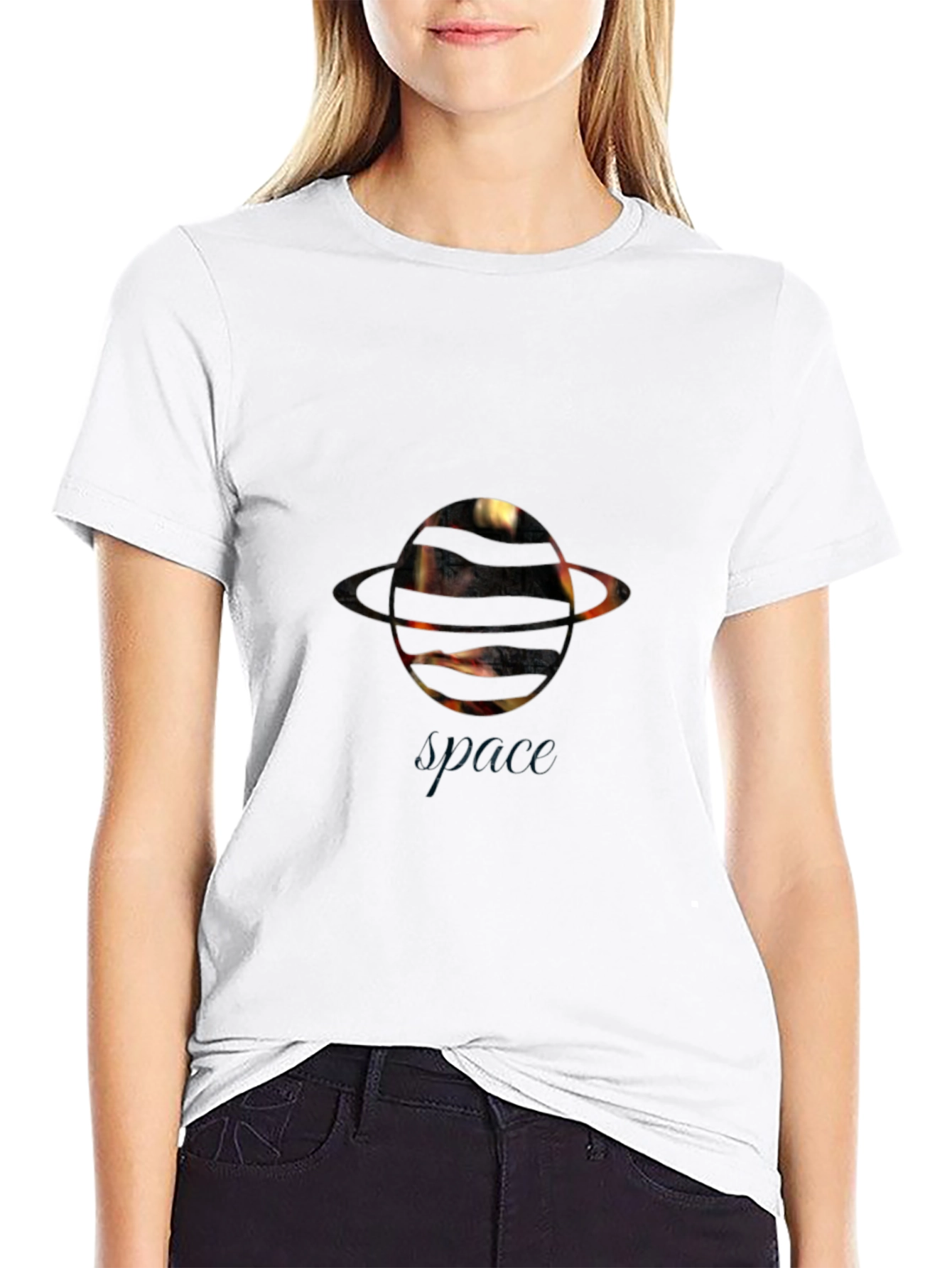 Space Saturn Graphic Black T-Shirt