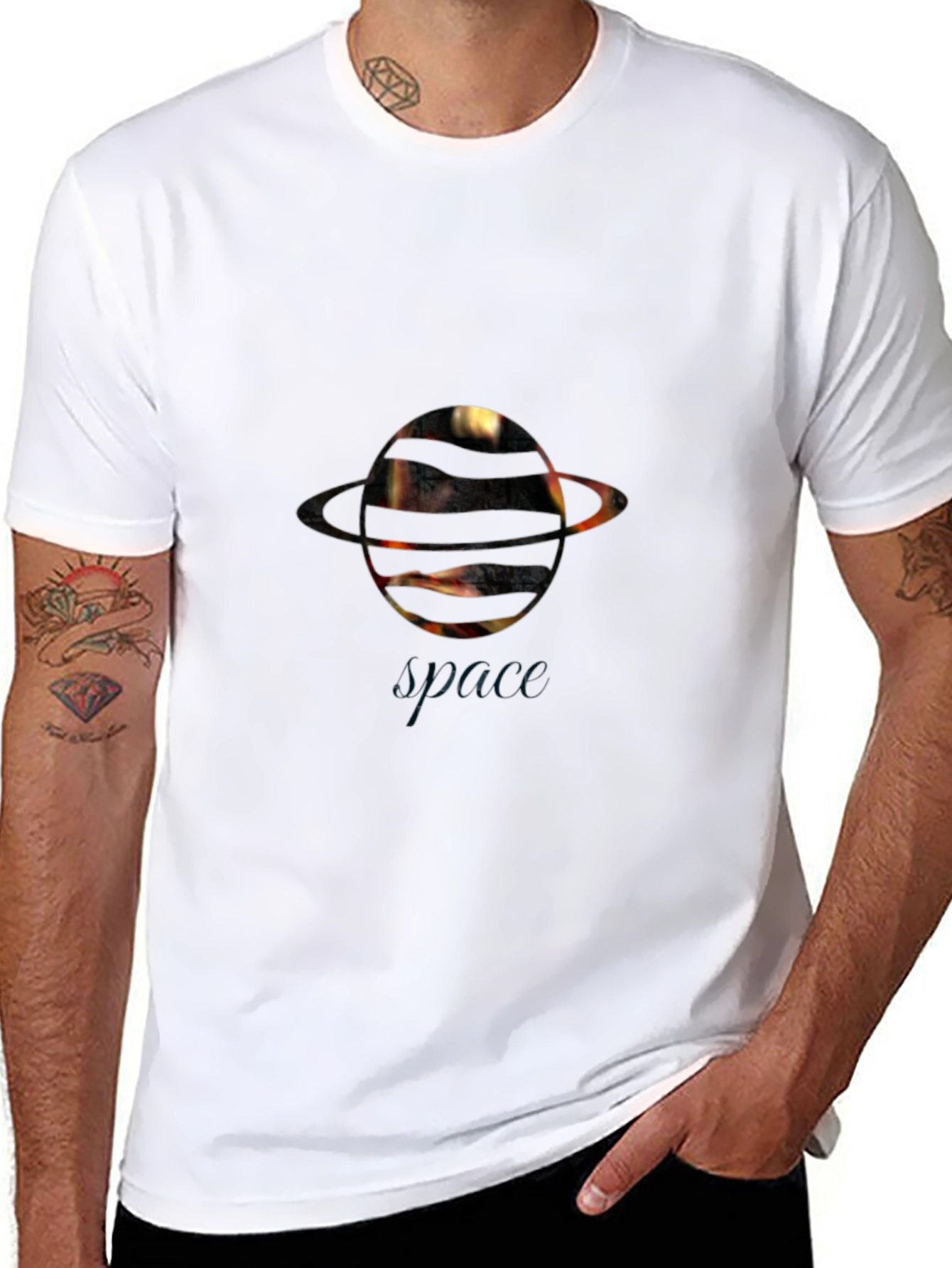 Space Saturn Graphic Black T-Shirt