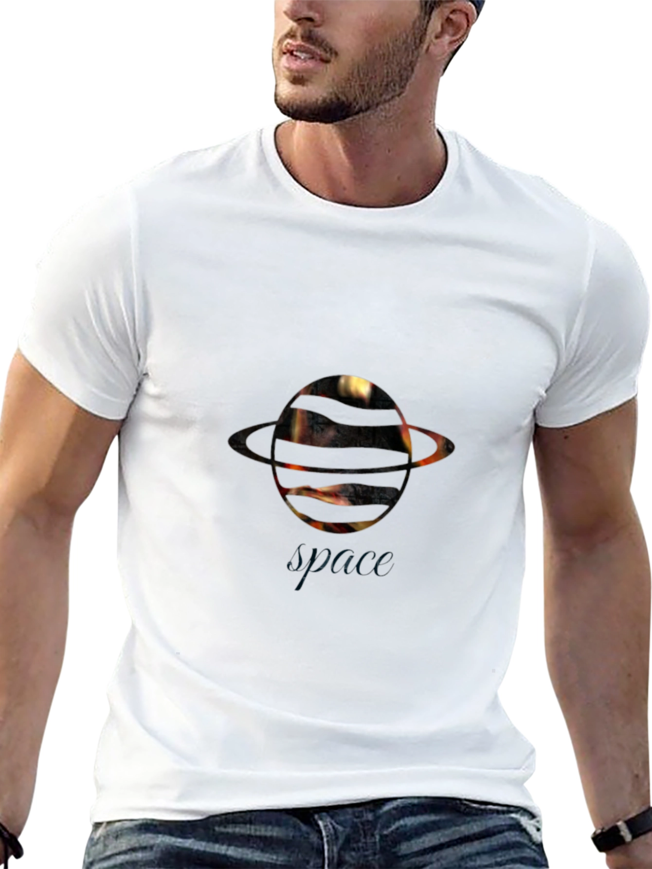 Space Saturn Graphic Black T-Shirt